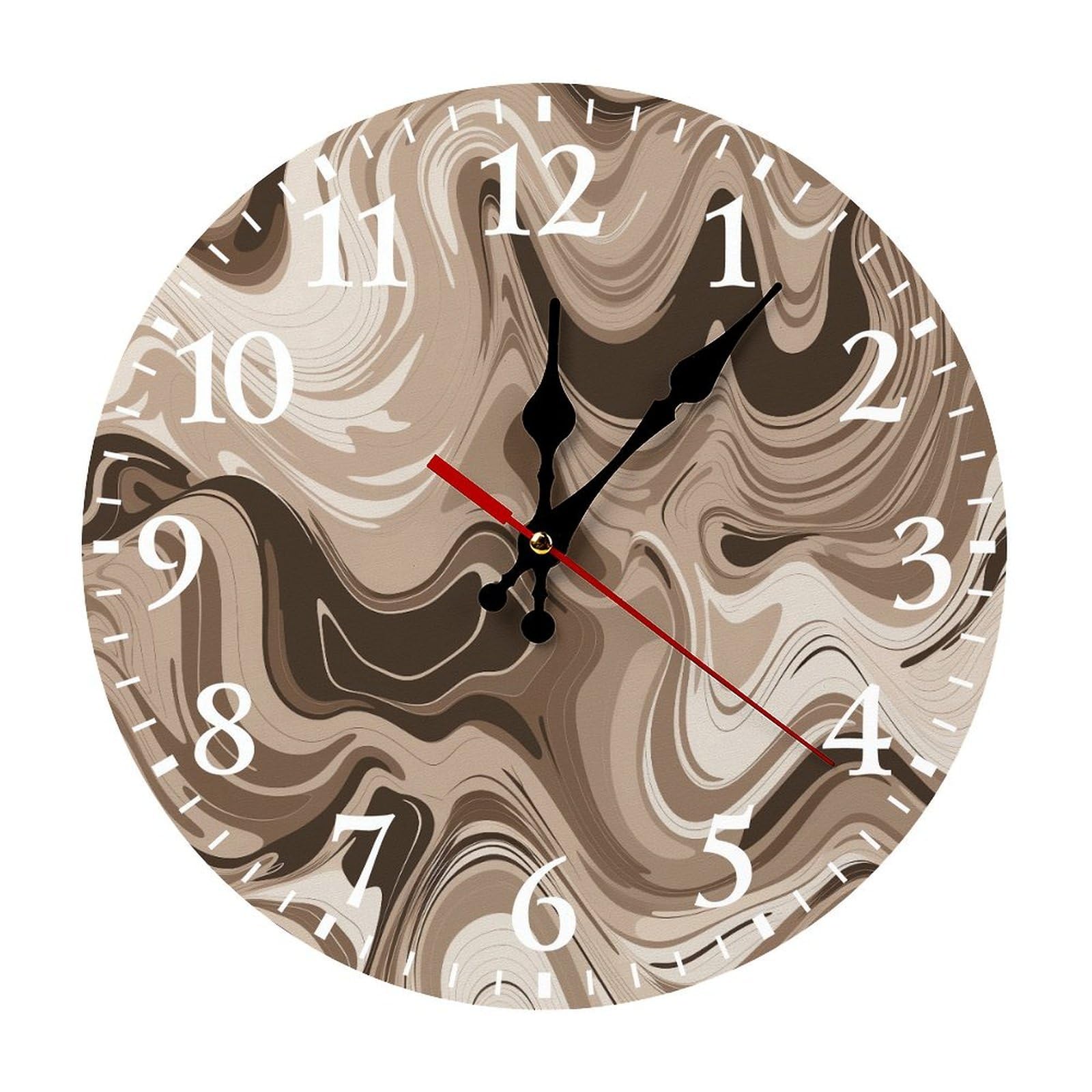 QMNLKH Taupe and White Wall Clock for Home, Battery Operated Clock for Hotel, Round Wall Clock with Arabic Numerals White, Easy to Read, Non-Ticking Clocks for Living Room 30 * 30cm