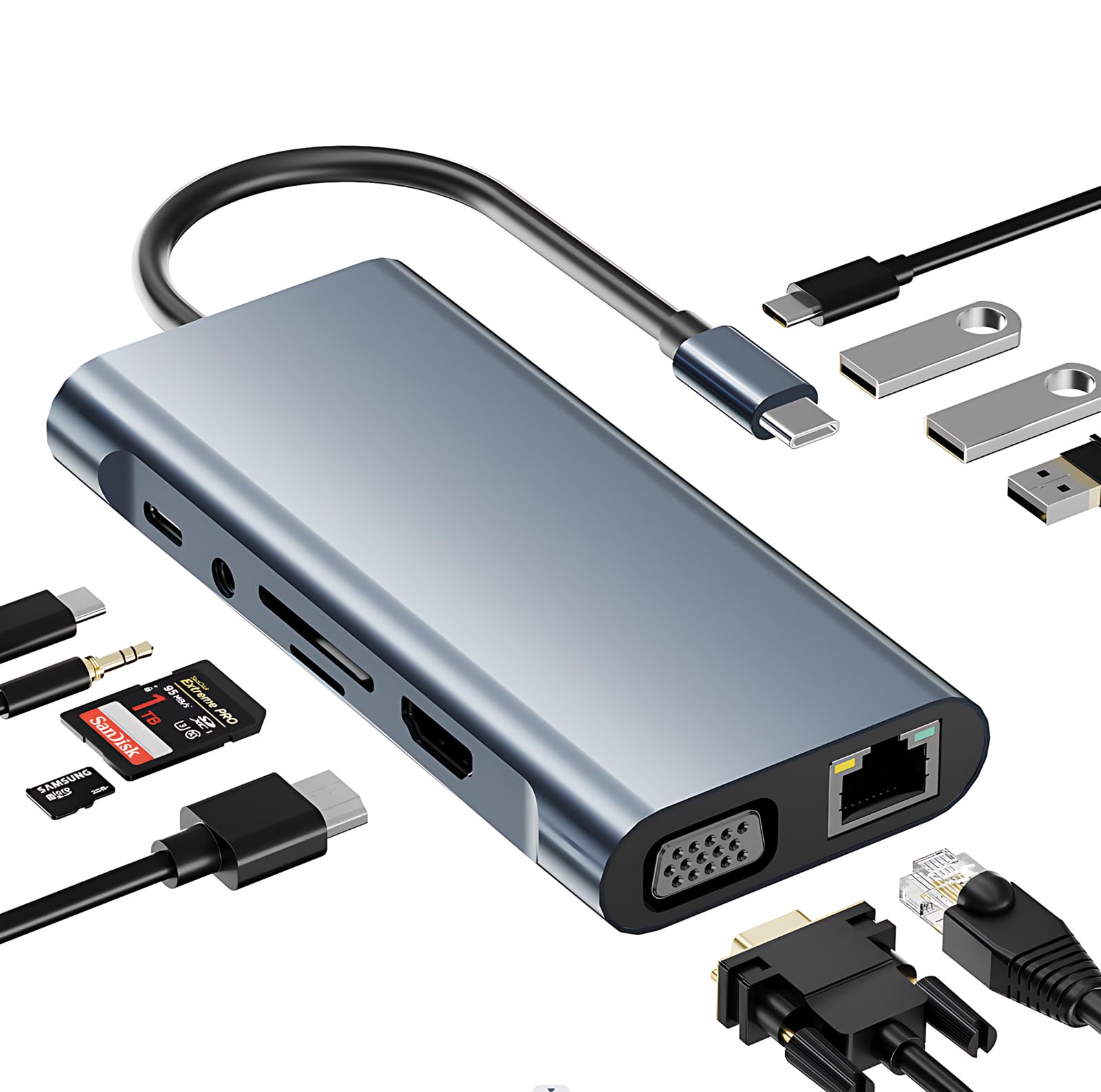 VALUE Docking station USB tipo C, HDMI 4K60, 1 Gigabit Ethernet, 2 USB A + tipo C PD, 1 SD/microSD, 1 audio