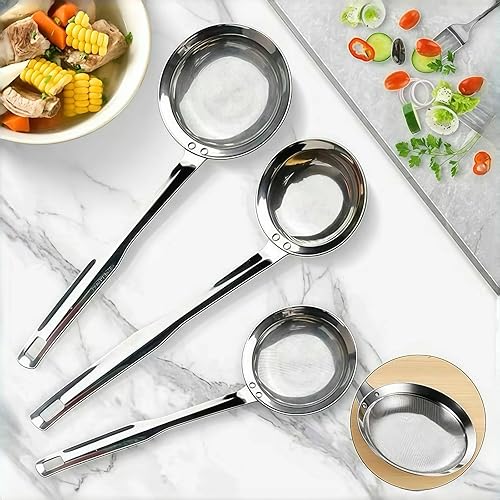 Miniatura 2 de Colador de acero inoxidable de malla fina, colador de malla de acero inoxidable, cuchara purificadora de aceite de cocina, filtro ultra fino,