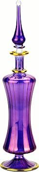 NileCart 9 in. Egyptian Perfume Bottle large size. Violet handmade in Egypt For your perfume, essential oils, Egyptian decoration or party table centerpiece