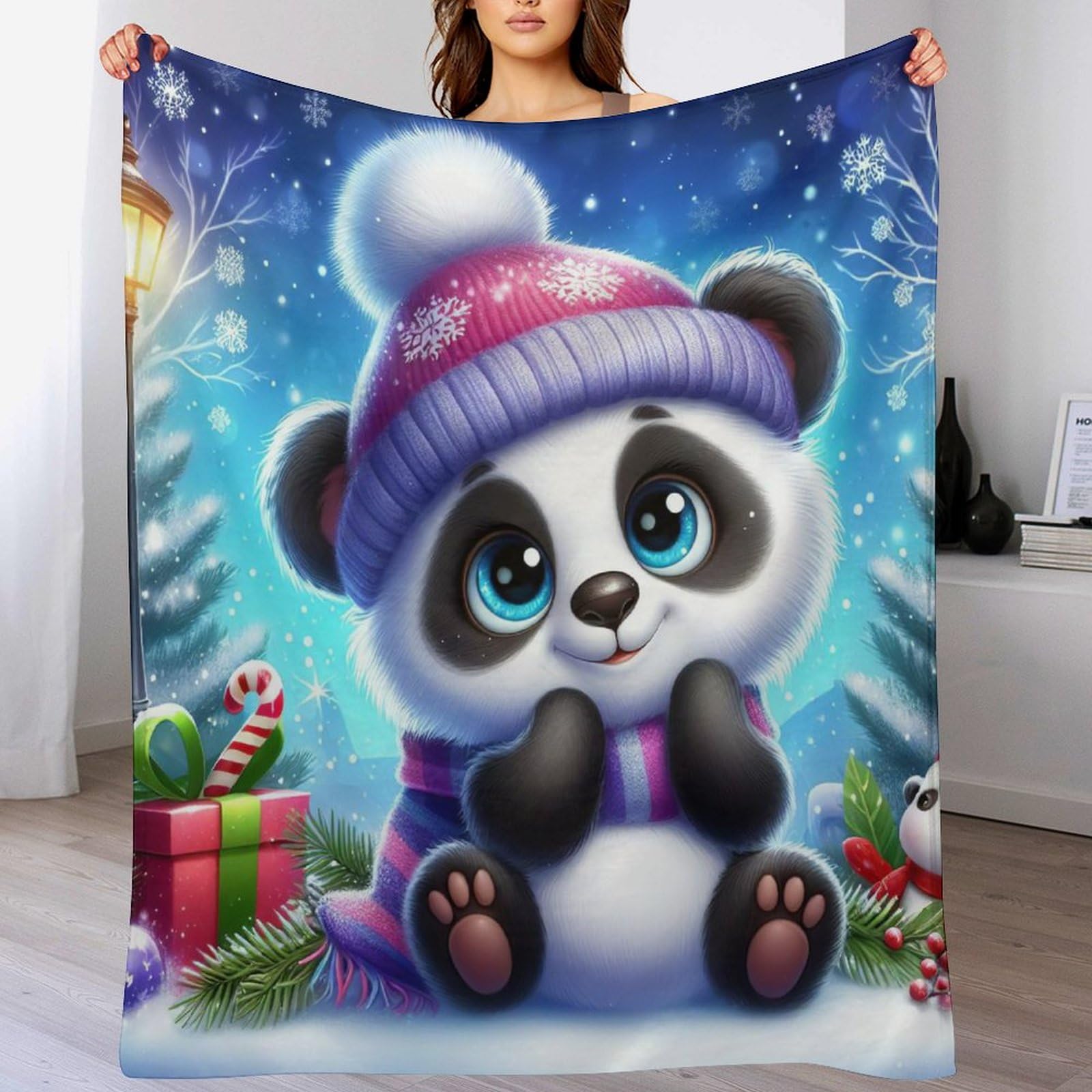 Couverture panda 3D en flanelle légère 100x130 cm pour lit et canapé