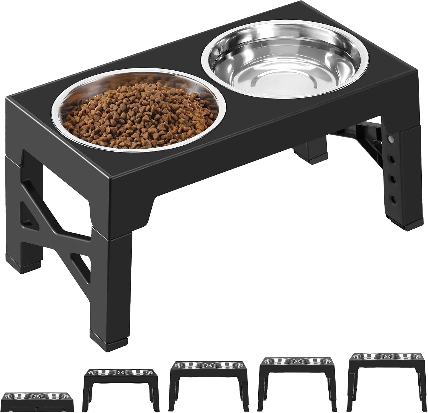 Raised Dog Bowls, 5 Heights Adjustable Elevated Bowls with 2 Stainless Steel Food Bowl Stands, Adjusts to 3.2', 8.7', 9.9', 11.1', 12.2' for Large, Medium, Small Dogs and Pets