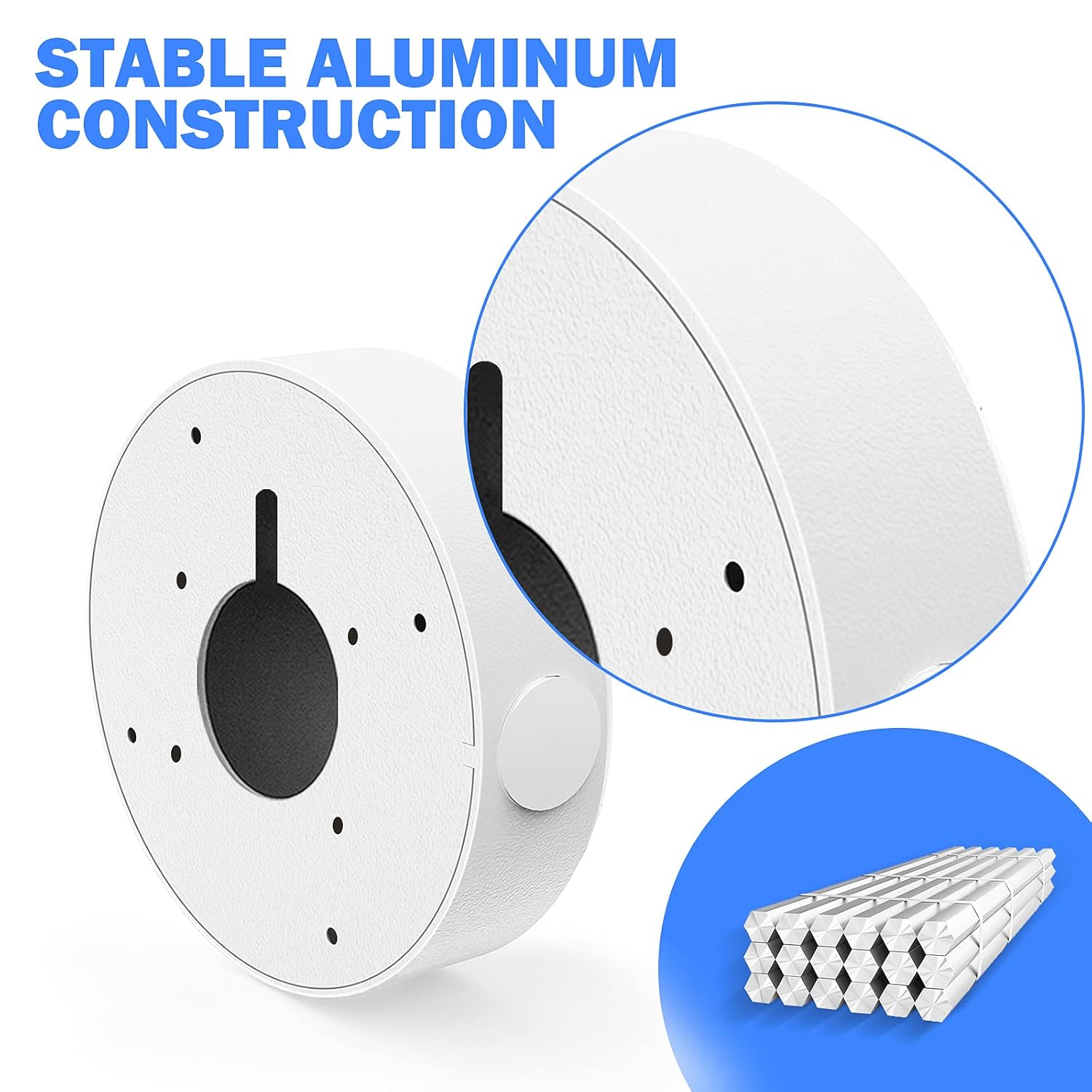 ENS Custom Drilling Junction Box for Security Cameras - Aluminum Enclosure - Dome/Turret/Bullet/Fisheye Cameras Base, 2 Side and 1 Bottom 3/4" Holes - White, 5.9" Diameter, 4 Pack