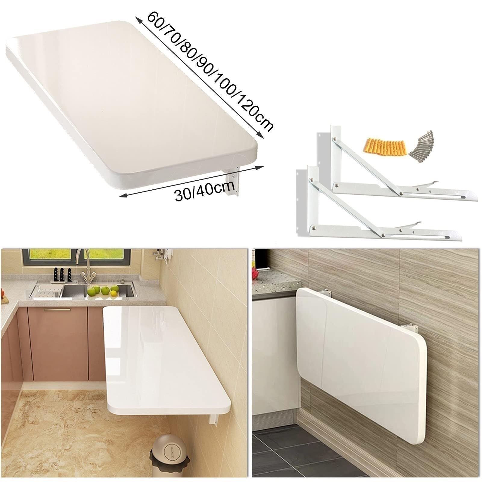 Wandmontierter Klapptisch, platzsparender Holztisch für Home Office, kompaktes Design, einfache Installation, ideal für kleine Räume, mehrere