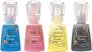 Nuvo Shimmer Powder Bold Block Bundle: Blue Blitz, Cherry, Solar Flare, Storm Cloud - 4 Vibrant Glitter Bottles for Crafts