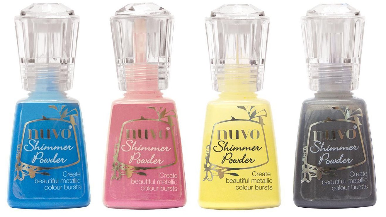Nuvo Shimmer Powder Bold Block Bundle: Blue Blitz, Cherry, Solar Flare, Storm Cloud - 4 Vibrant Glitter Bottles for Crafts