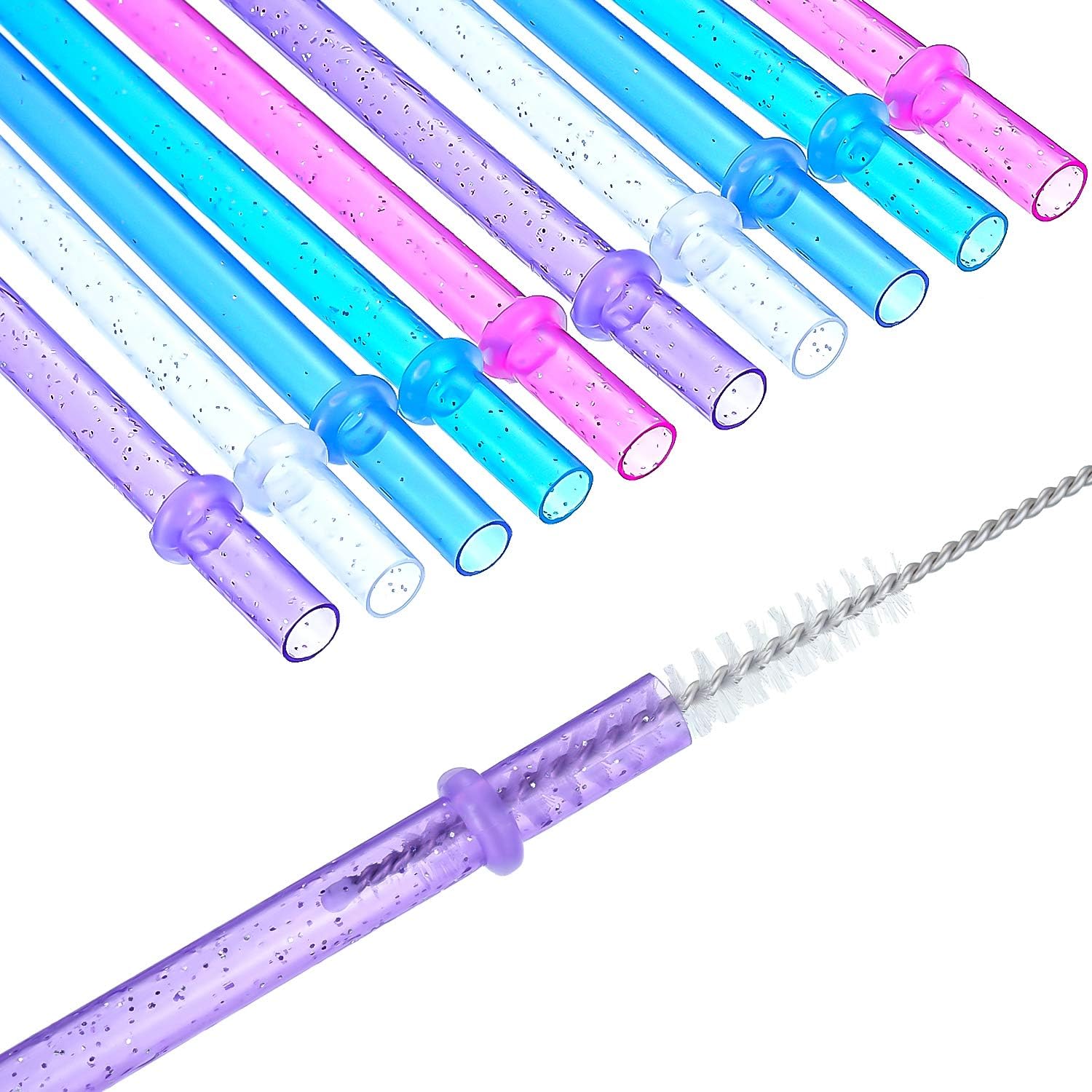 50 Pcs Reusable Glitter Straws 9 in 6 Colors Clear Plastic Drinking Straw