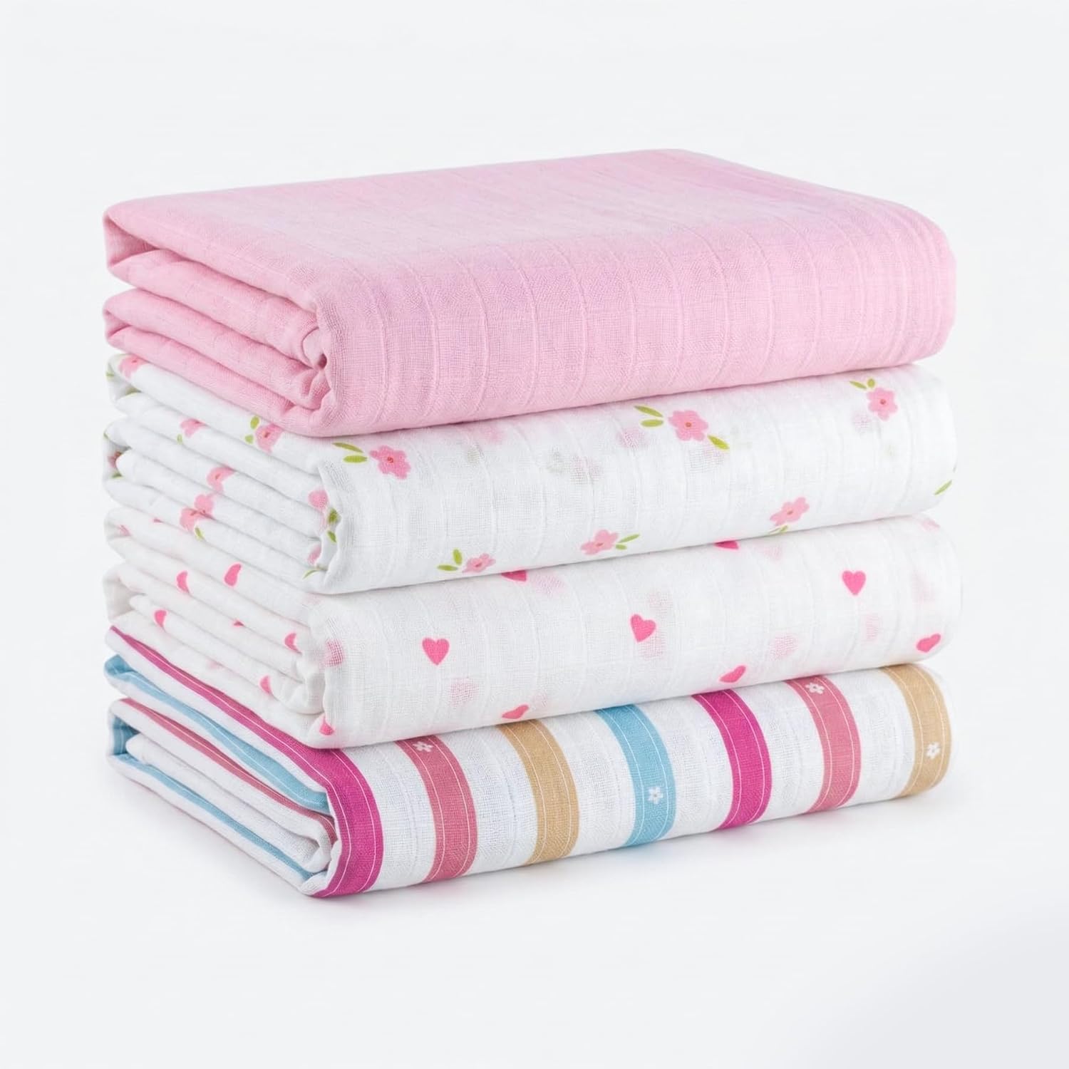 Muslin Swaddle Blankets for Newborns, 4 Pack Multipurpose 100% Organic Cotton, Ultra Soft Breathable Receiving Blanket 47 x 47 inches, Swaddle Wrap for Baby Boys & Girls