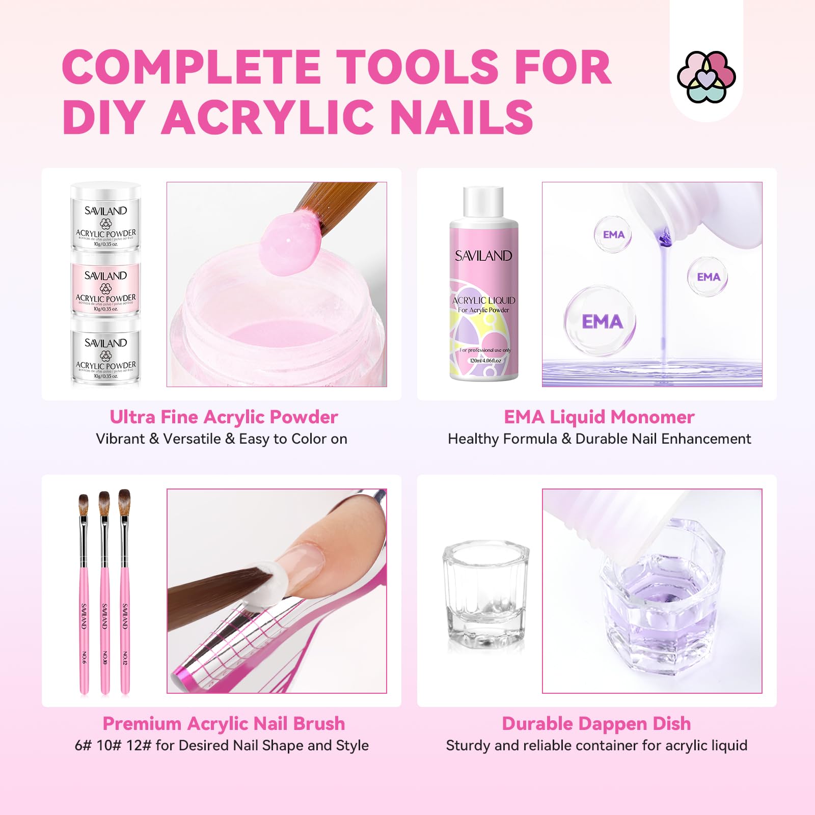 SAVILAND Acrylic Nail Kit with Everything: Nails Kit Acrylic Set for Beginner 3 Color Acrylics Powder Gel Polish Set 36pcs Glitter Powder Nail Decoration Foldable U V Lamp Professional Set - Image 3