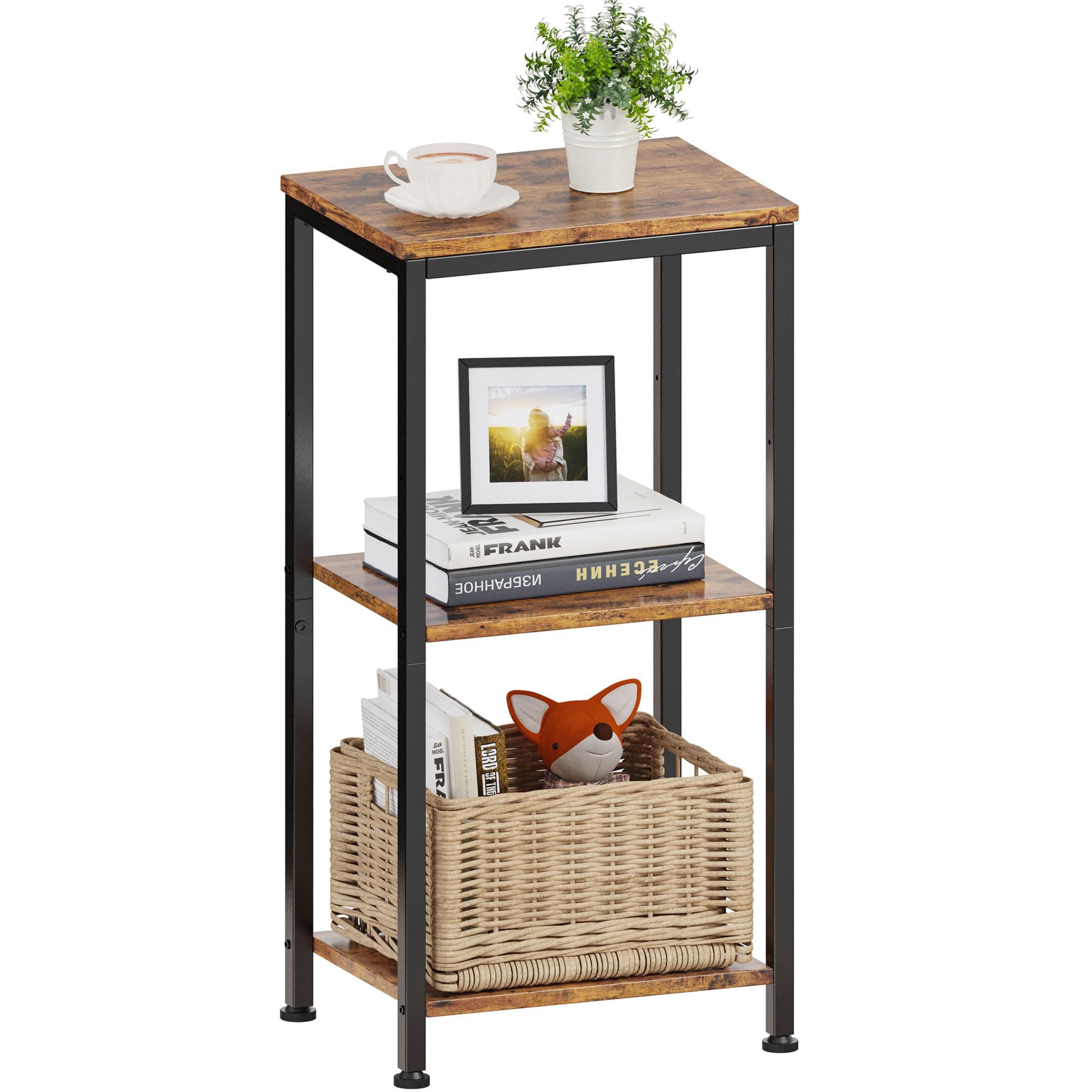 3 Tier End Table, Tall Nightstand for Small Spaces, Tall Side Table with Storage Shelves, Telephone Table, Small Entry Table for Living Room, Bedroom,