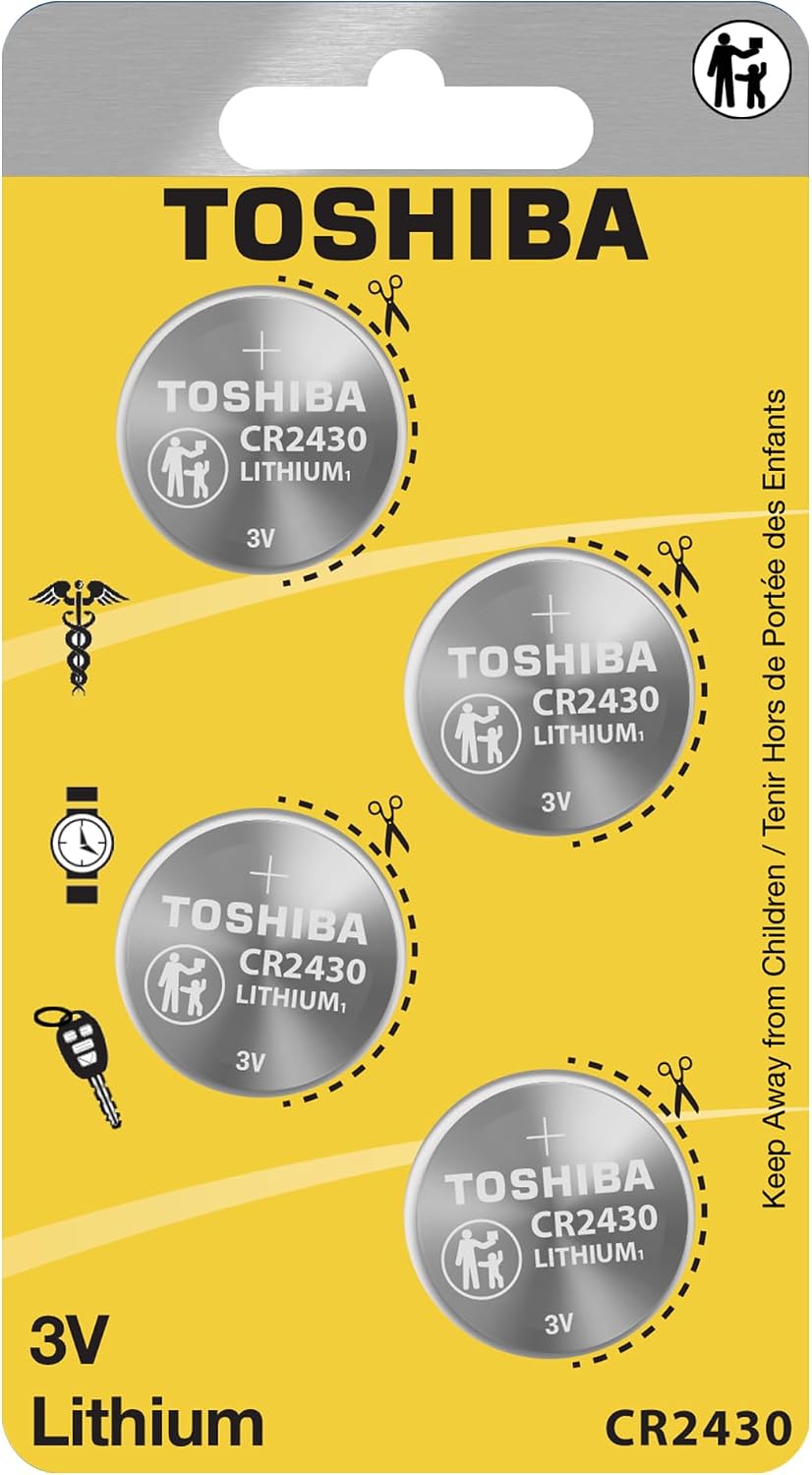 Toshiba CR2430 Battery 3V Lithium Coin Cell (4 Batteries)