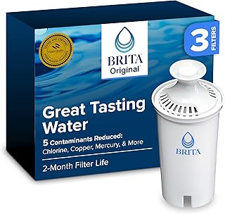 Brita Standard Water Filter for Pitchers and Dispensers, BPA-Free, Reduces Copper, Cadmium and Mercury Impurities, Lasts Two Months or 40 Gallons, Includes 3 Filters for Pitchers