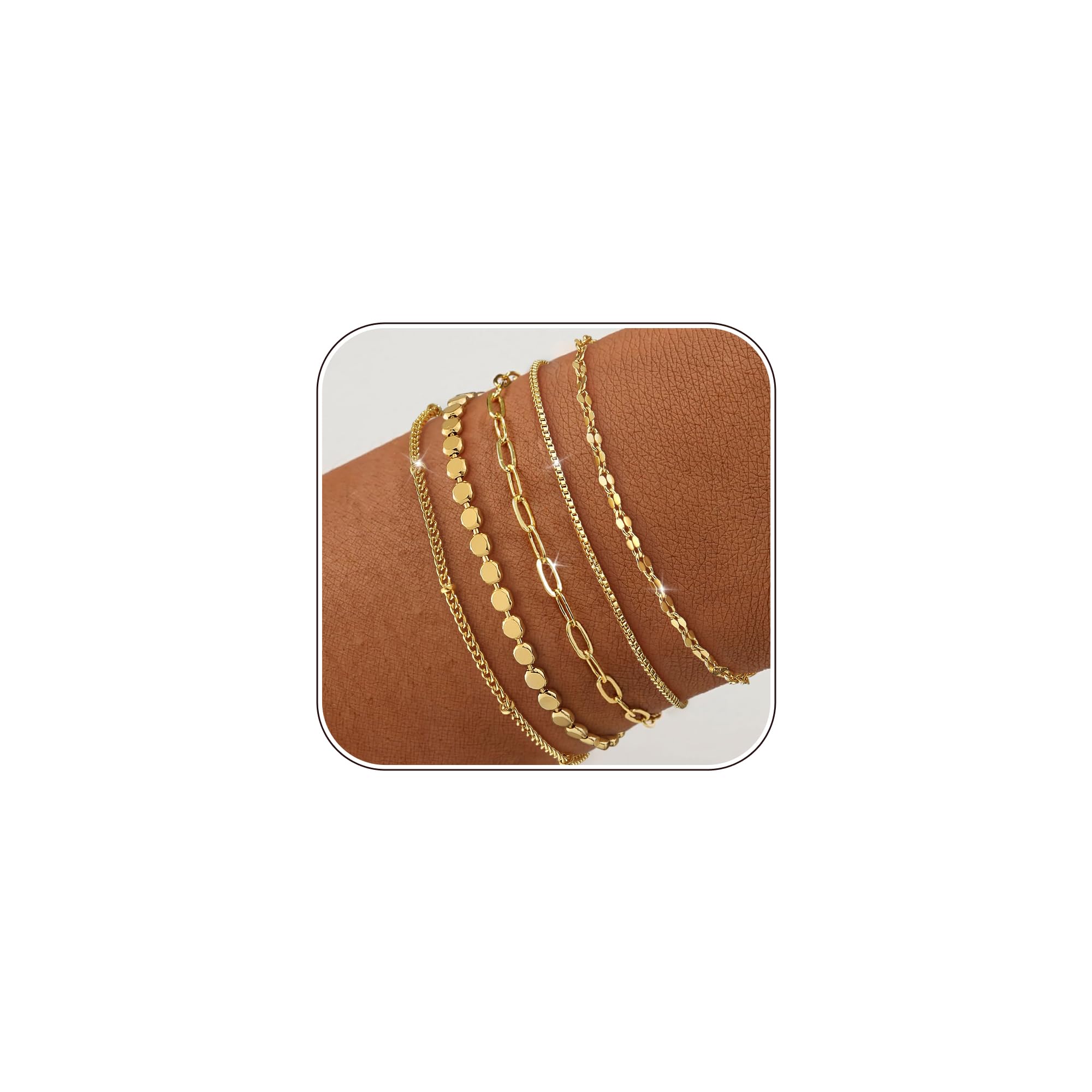 ZOERAY Armband Damen Gold Silber Set Wasserfest 18K Vergoldet Armbänder Stapelbare Armkette Gold Silber Verstellbare Mehrere Armbander Twist Figaro Schlange Modeschmuck Geschenk Set für Frauen Mädchen