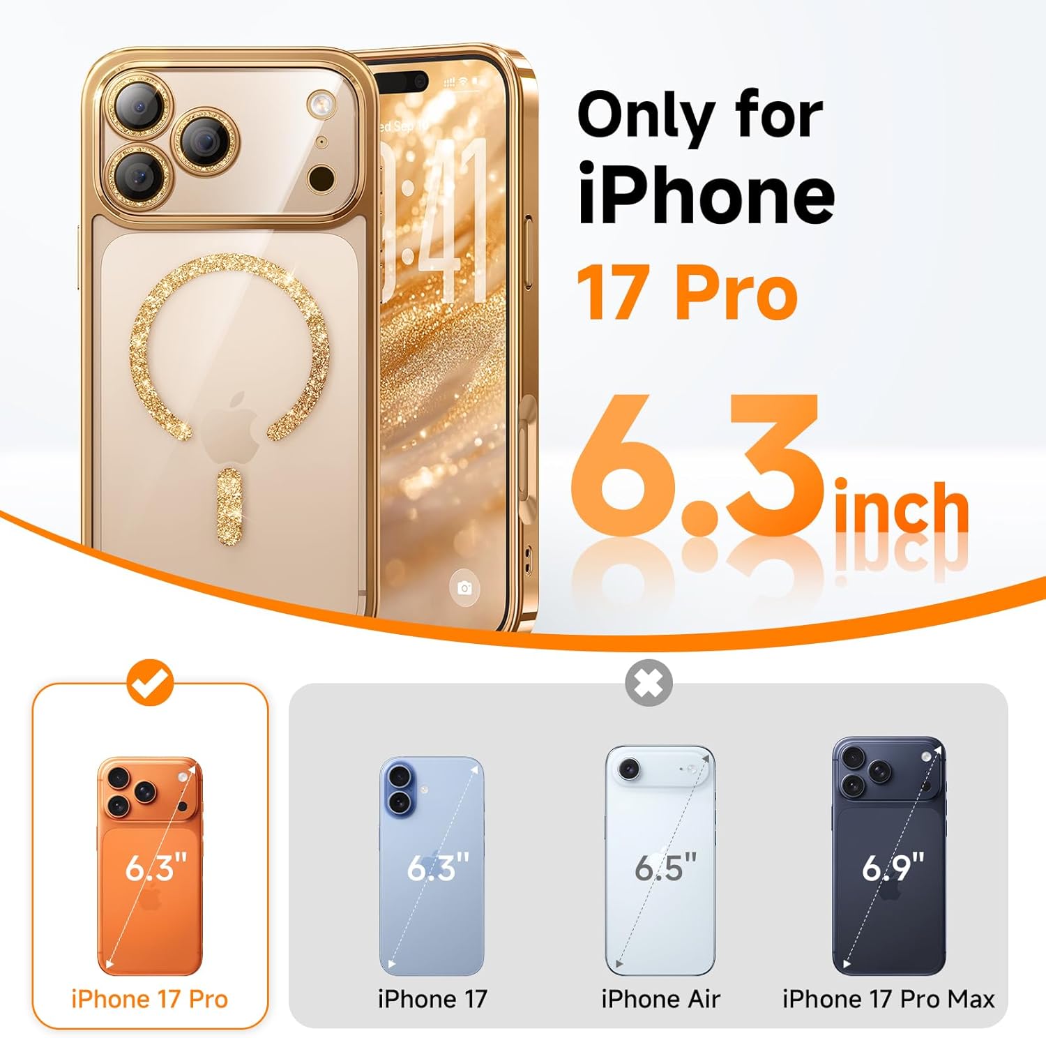 Magnetic for iPhone 17 Pro Case with Glitter Integrated Lens Protection, [Glossy Bumper & Shiny Magnetic Ring] [Compatible with Magsafe] Cute Women Protective Case for iPhone 17 Pro Desert Titanium - Image 7