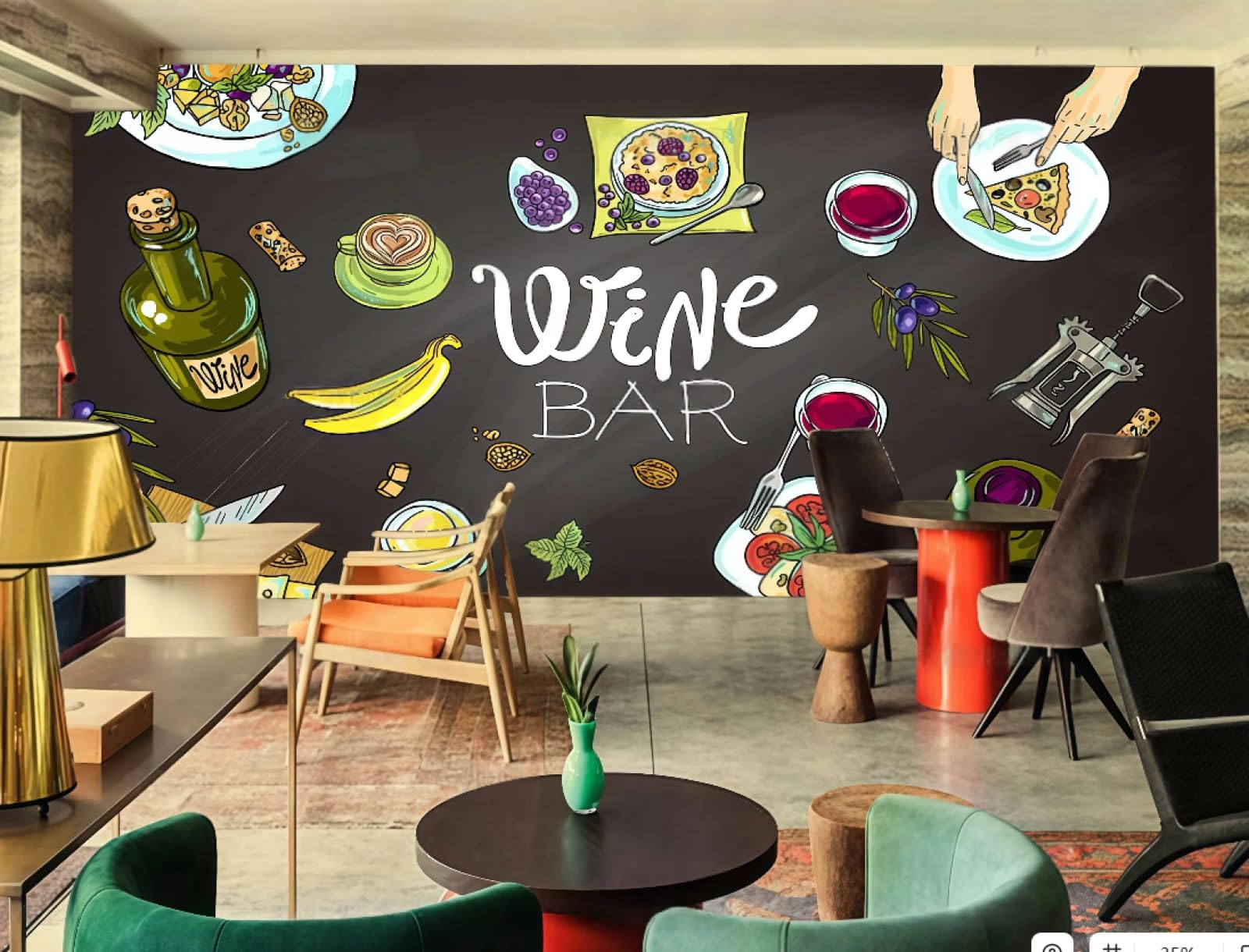 XDOUBAO Wallpaper Retro Blackboard Hand-Painted Pizza Cuisine Theme Snacks Dessert Shop Afternoon Tea Western Restaurant Background Wallpaper Coffee Shop Mural,3D,300x210cm