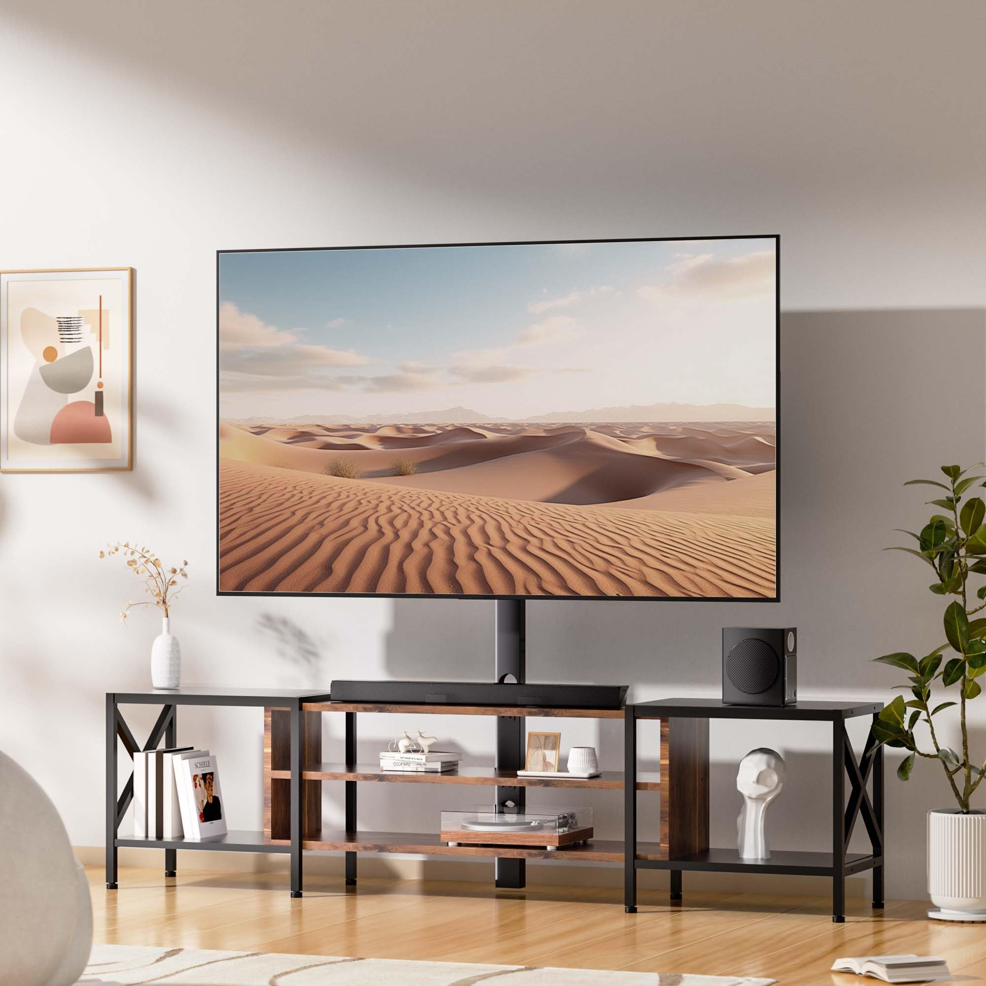 HOMELYM TV Stand with Mount & Power Outlet, 79 Inch, Entertainment Center for up to 85 Inch TVs, Hold 32/45/55/60/65/70/75/80/85 inch TVs, Rustic Brown Entertainment Center Media Console