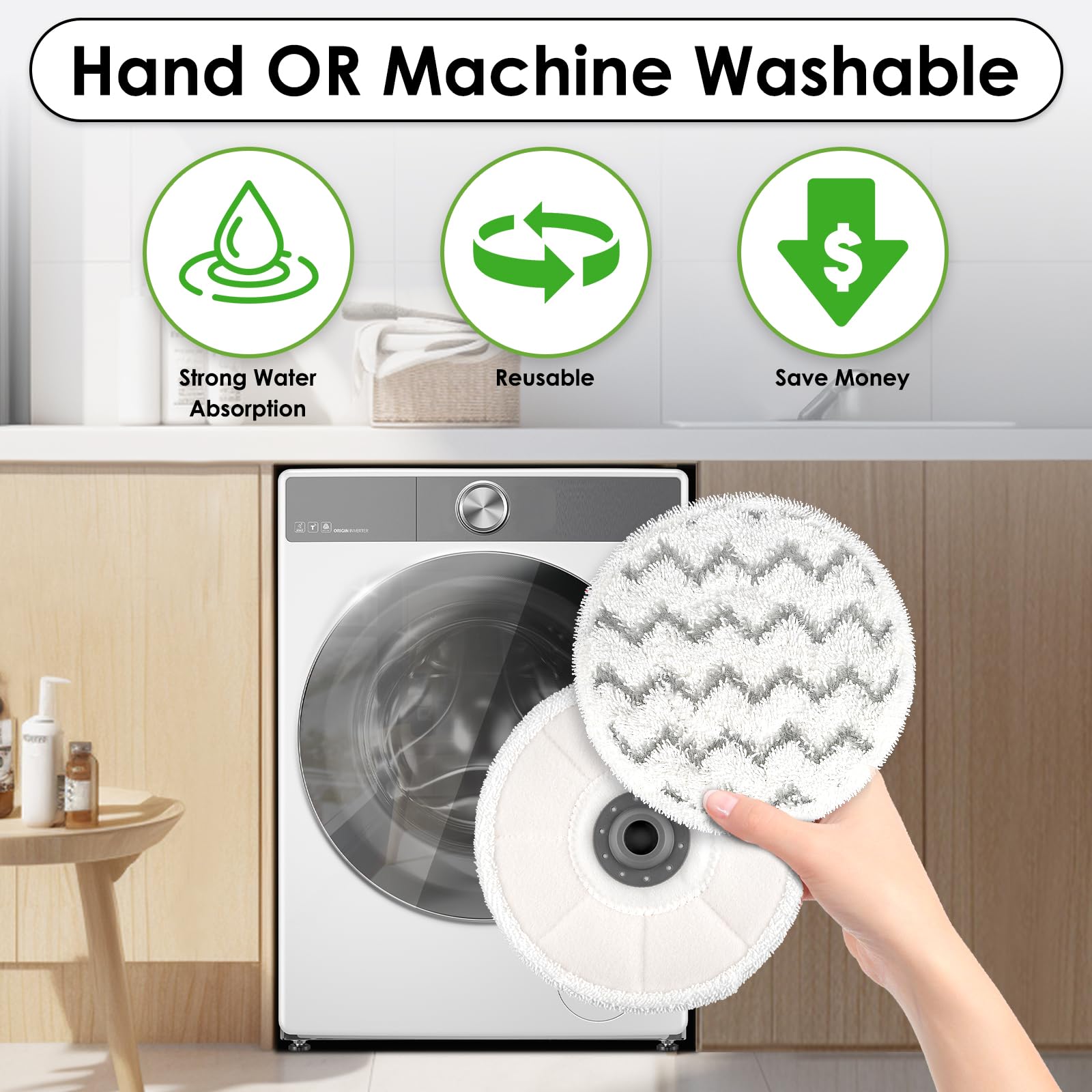 Paquete de 12 almohadillas de repuesto 3897A compatibles con Bissell SpinWave SmartSteam Mopa de vapor 3897A 3712C 3712W, almohadillas de fregona giratorias, almohadillas de fregona resistentes