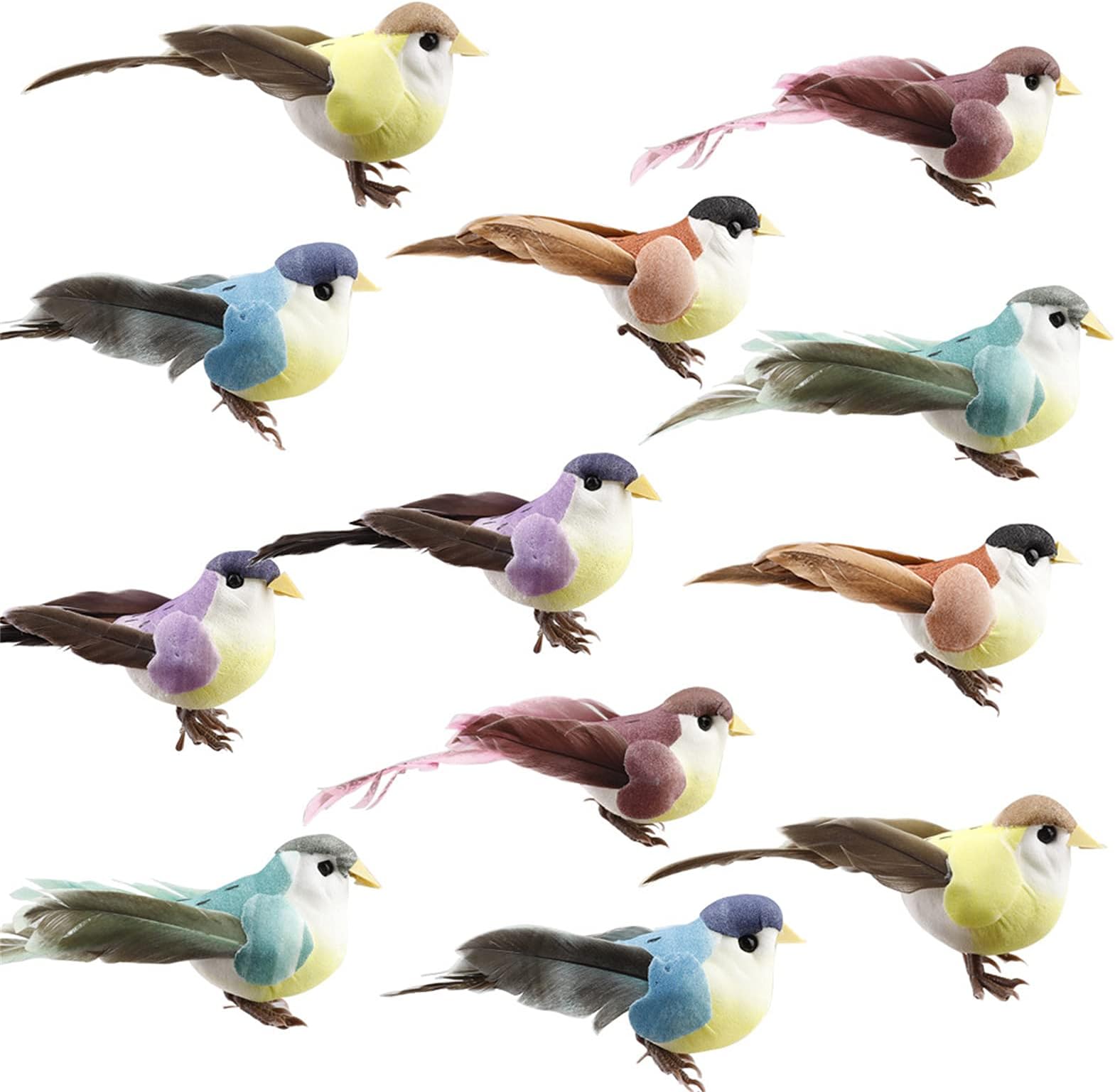 12Pcs Artificial Foam Feather Birds, Mini Love Birds Clip on Christmas Tree Fake Birds DIY Crafts for Home Garden Party Wedding Decoration