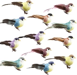 Fonzci 12Pcs Artificial Foam Feather Birds, Mini Love Birds Clip on Christmas Tree Fake Birds DIY Crafts for Home Garden Party Wedding Decoration