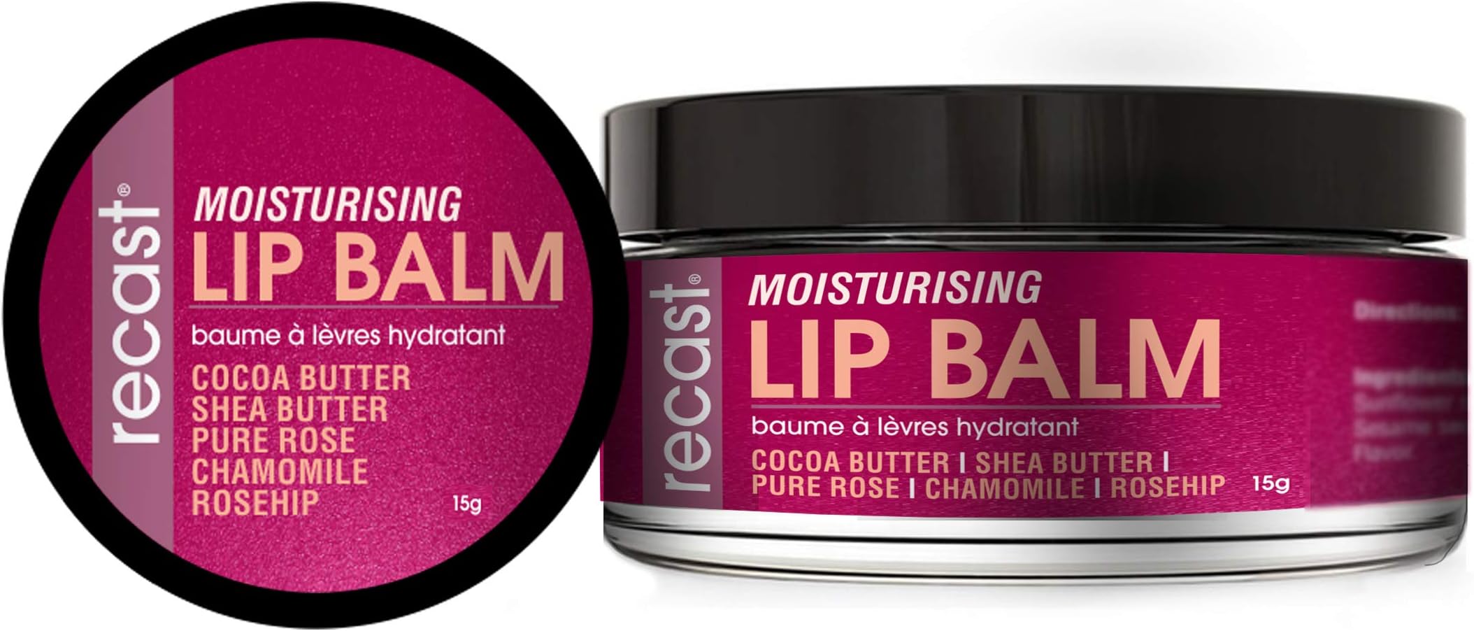 Recast Moisturising Lip Balm - Lip lightening, Restoring, Moisturising w/Pure Rose, Cocoa butter, Shea butter, Rosehip seed oil & more 15g