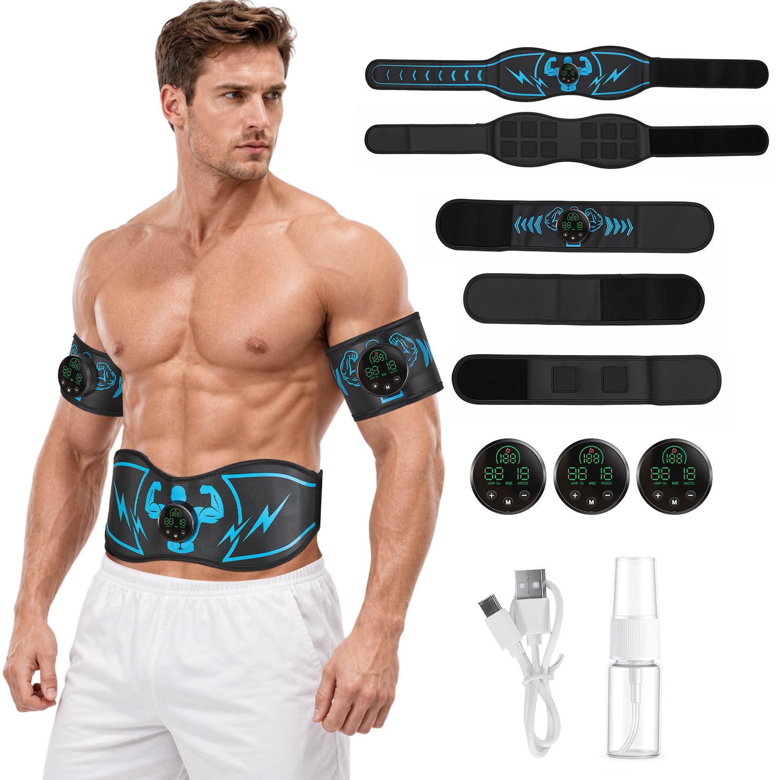 EMS Bauchmuskeltrainer, Bauchmuskeltrainer Elektrisch mit 15 Modi 30 Intensitäten, EMS Trainingsgerät für Bauchmuskel Muskelaufbau, Nzeige des Kalorienverbrauchs, Geschenke für Männer Frauen