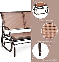 Vista 4 de Giantex Silla Mecedora Deslizante de 48 Pulgadas con Amplio Espacio, Banco de Patio Cómodo para 2 Personas para Exterior e Interior para Patio