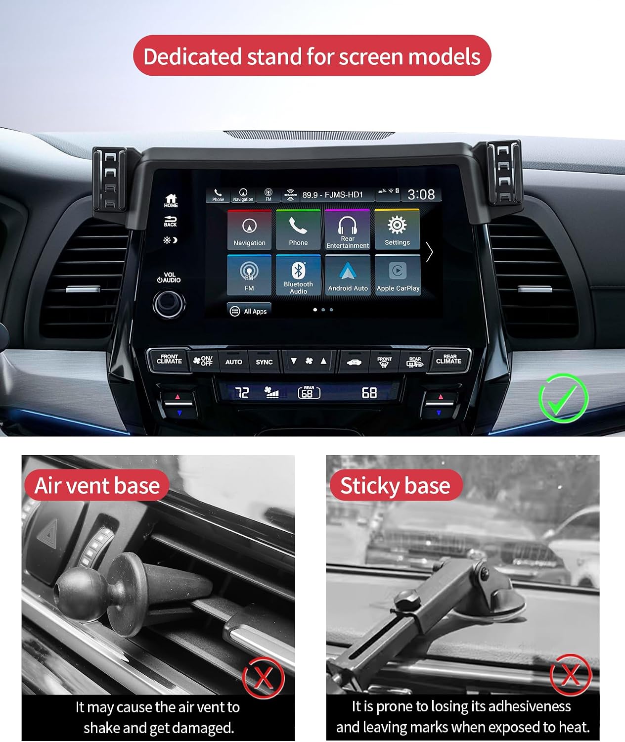 Car Phone Holder for Honda Odyssey 2018-2024, 8" Screen Fixed Clip, Auto Accessories Navigation Bracket, Interior Decoration Mobile Phone Mount, 360° Rotation