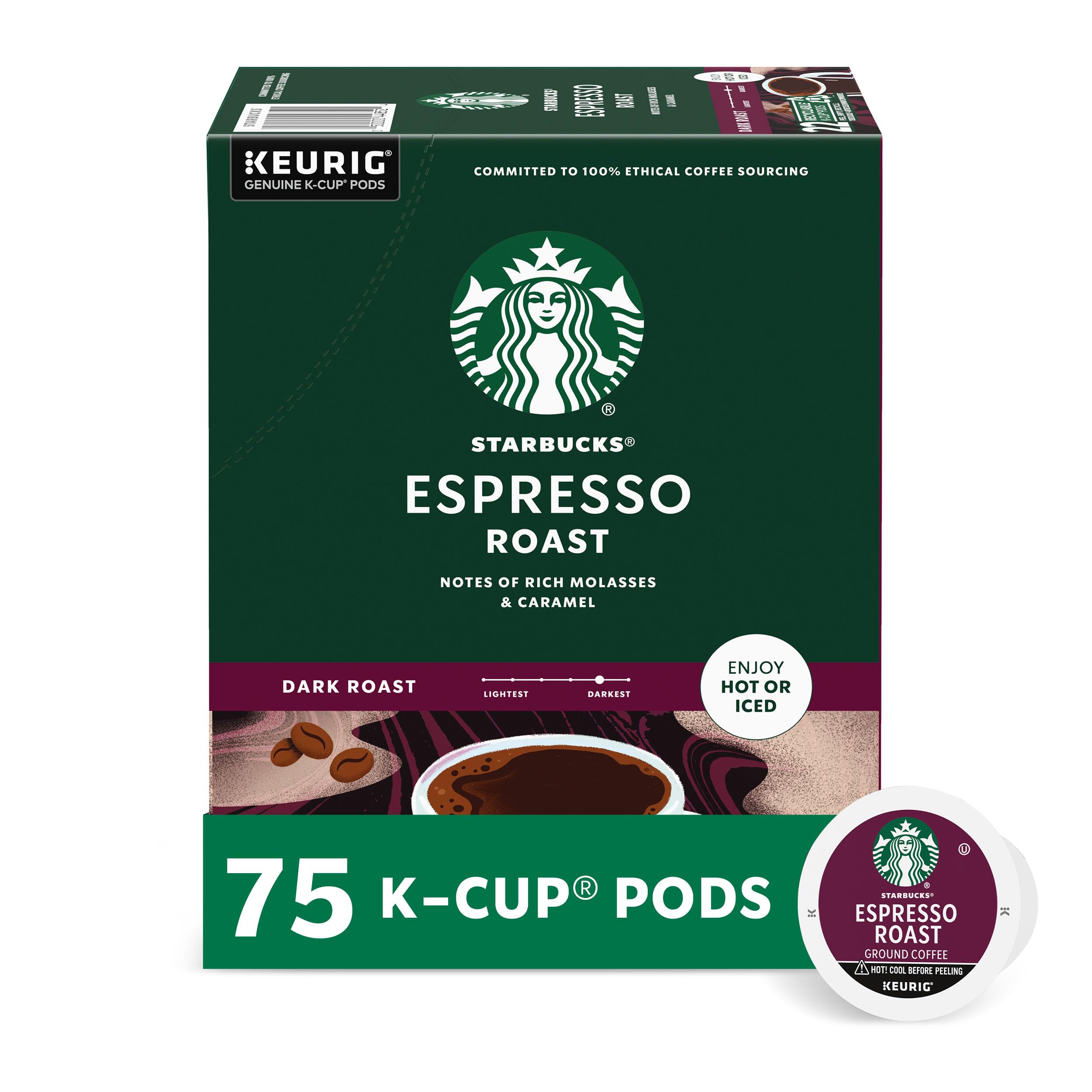 Starbucks K-Cup Coffee Pods Dark Roast Coffee Espresso Roast for Keurig Coffee Makers 100 Arabica 1 Box 75