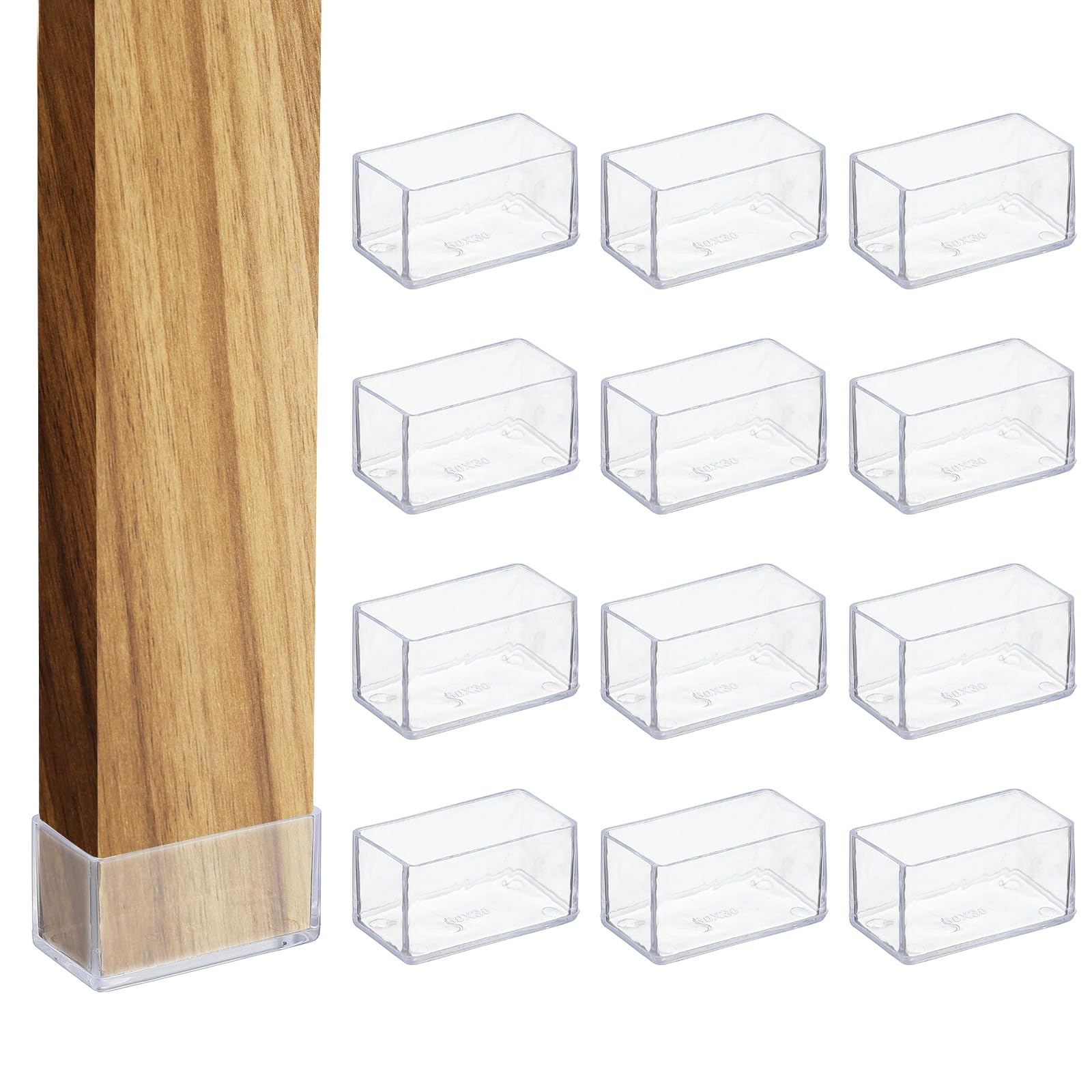 sourcing map 12 Pcs Transparent Chair Leg Floor Protectors, 1.2 x 2.4 Inch Rectangle PVC Chair Leg Caps for Hardwood Floors, Non-Slip Reduce Noise Table Furniture Cover