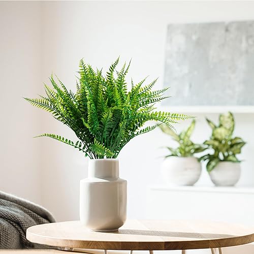 Miniatura 2 de Jelofly 24 paquetes de plantas artificiales de helechos de Boston, plantas falsas, arbustos, vegetación al aire libre, resistentes a los rayos UV,