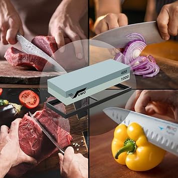 Knife Sharpening Stone Kit- Professional Knife Sharpener Dual Sided 400&1000 Grit Wet Stone Set with Non-Slip Rubber Base Whetstone for Kitchen
