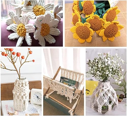 Miniatura 3 de HAPYLY Natual - Cuerda de macramé de algodón para manualidades, cuerda de algodón rústica, cuerda de algodón para colgar en la pared, colgadores de