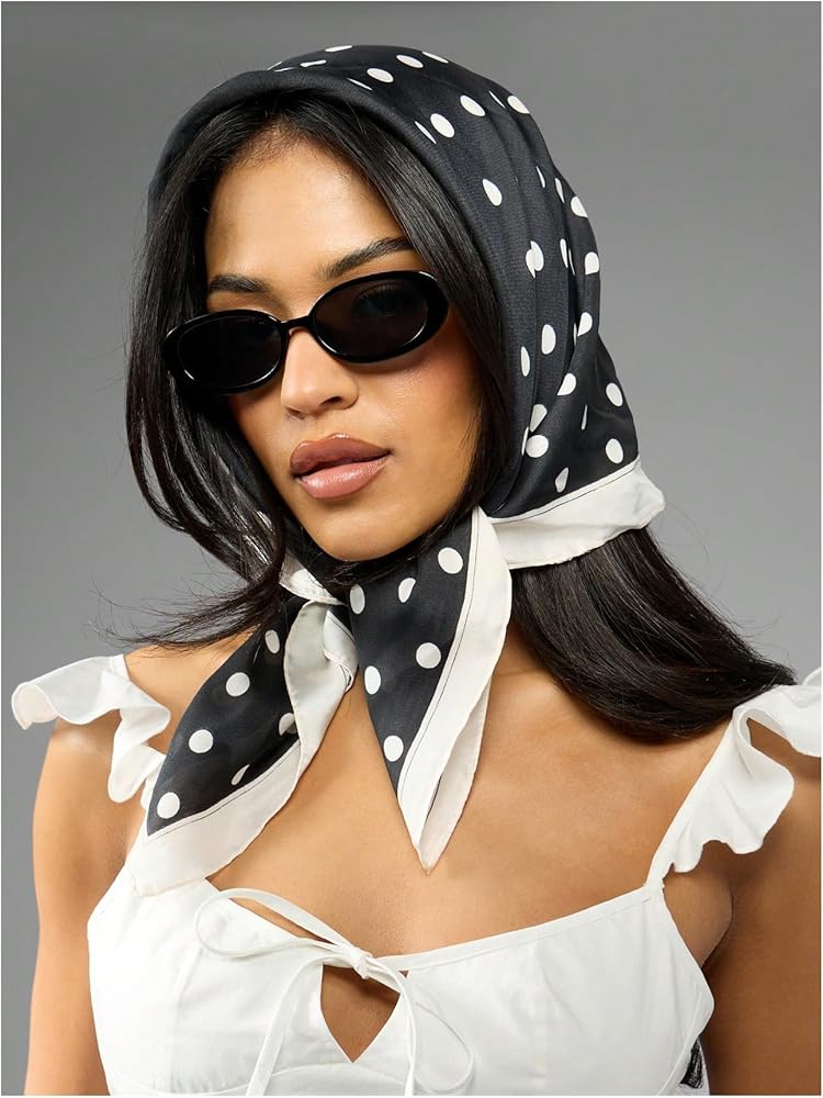 小物 2000s archive Polka dot long scarf y2k Verdusa Women's Vintage Polka Dots Head Scarf Y2k Square Bandana