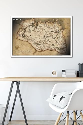 Vista 67 de The Elder Scrolls V: Skyrim - Póster de pared de mapa, 34 pulgadas de largo x 22.4 pulgadas de ancho, versión enmarcada de madera de granero Versión