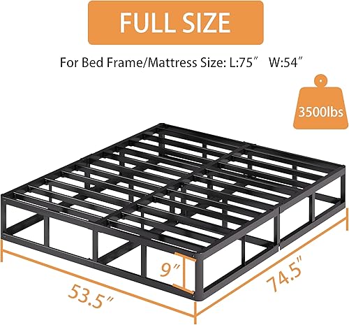Miniatura 2 de Base de colchón Full de 9 pulgadas, capacidad de 3500 libras, base de cama de metal tamaño Queen, base de colchón de perfil bajo con funda de tela,