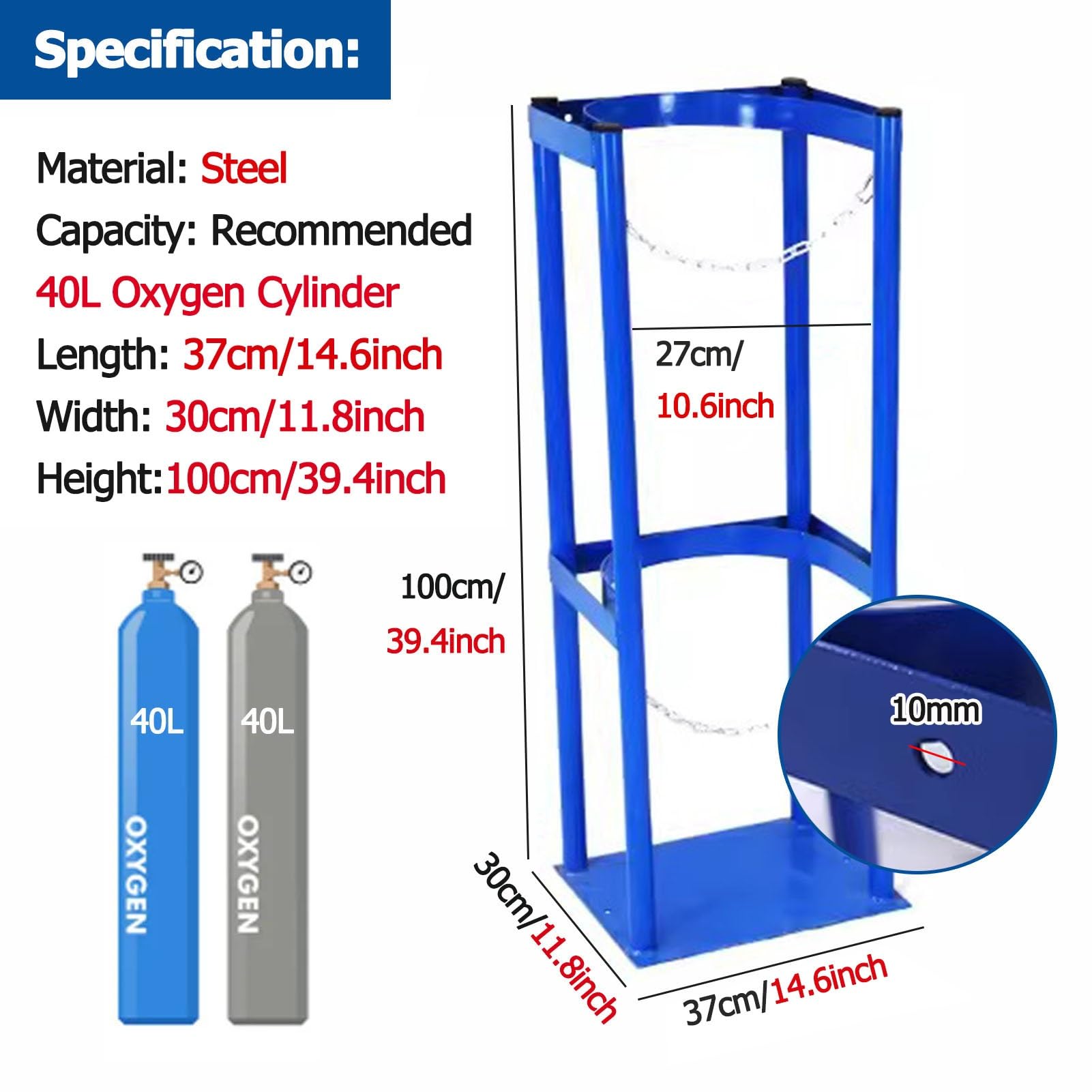Montaje En El Suelo Montaje En Pared Soporte Para Bombonas De Gas Heavy-Duty Fijo Soporte Para Botellas De Oxígeno/ Soporte Para Bombonas Soporte Para Bombonas Portátil Para Taller Autocaravana(# 27cm