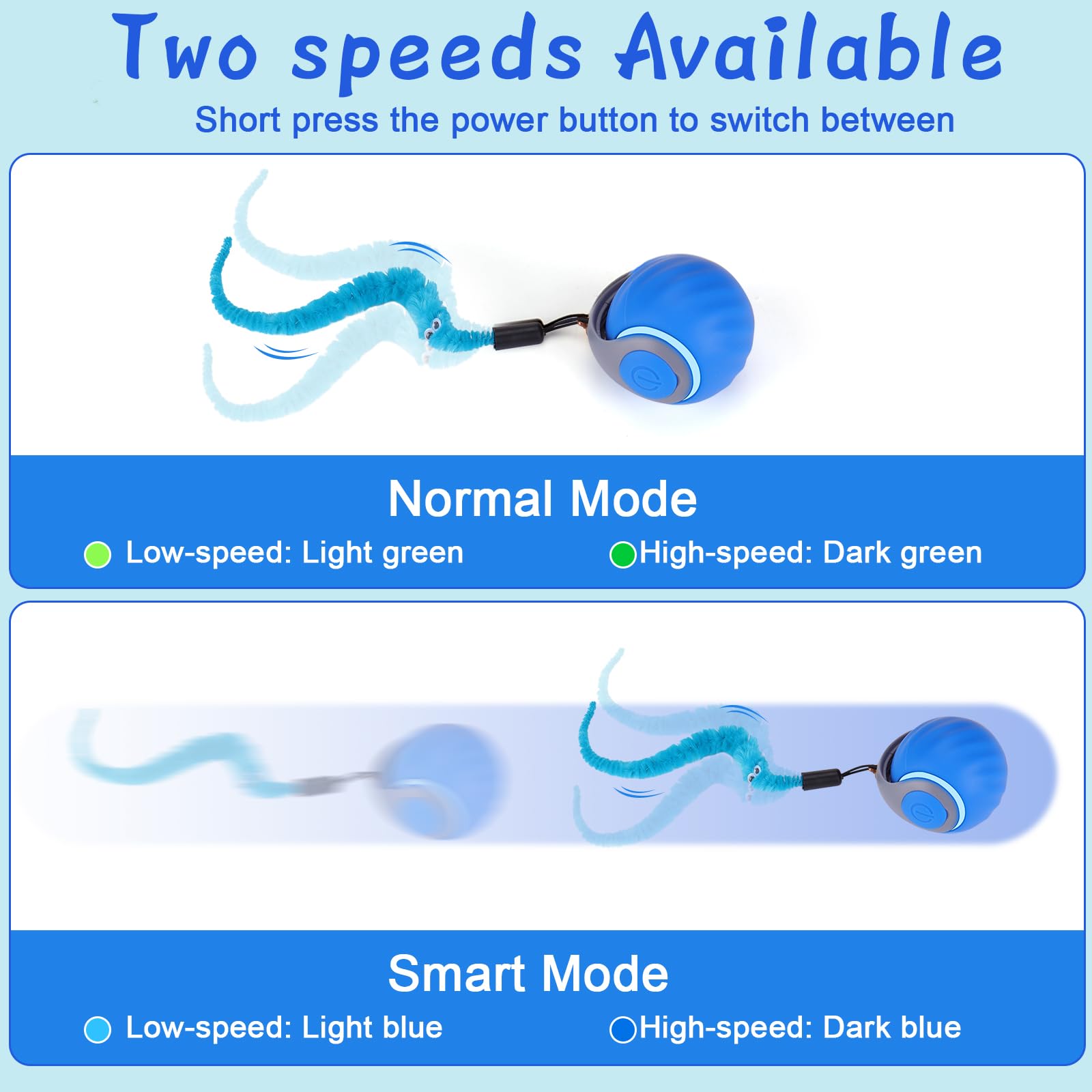 BABORUI Interactive Cat Toy Ball - Automatic Interactive Cat Toys for Indoor Cats with 3 Tails, 2 Speeds Rechargeable Cat Enrichment Toys for Small/Medium/Large Cats to Keep Them Busy(Blue) - image 4