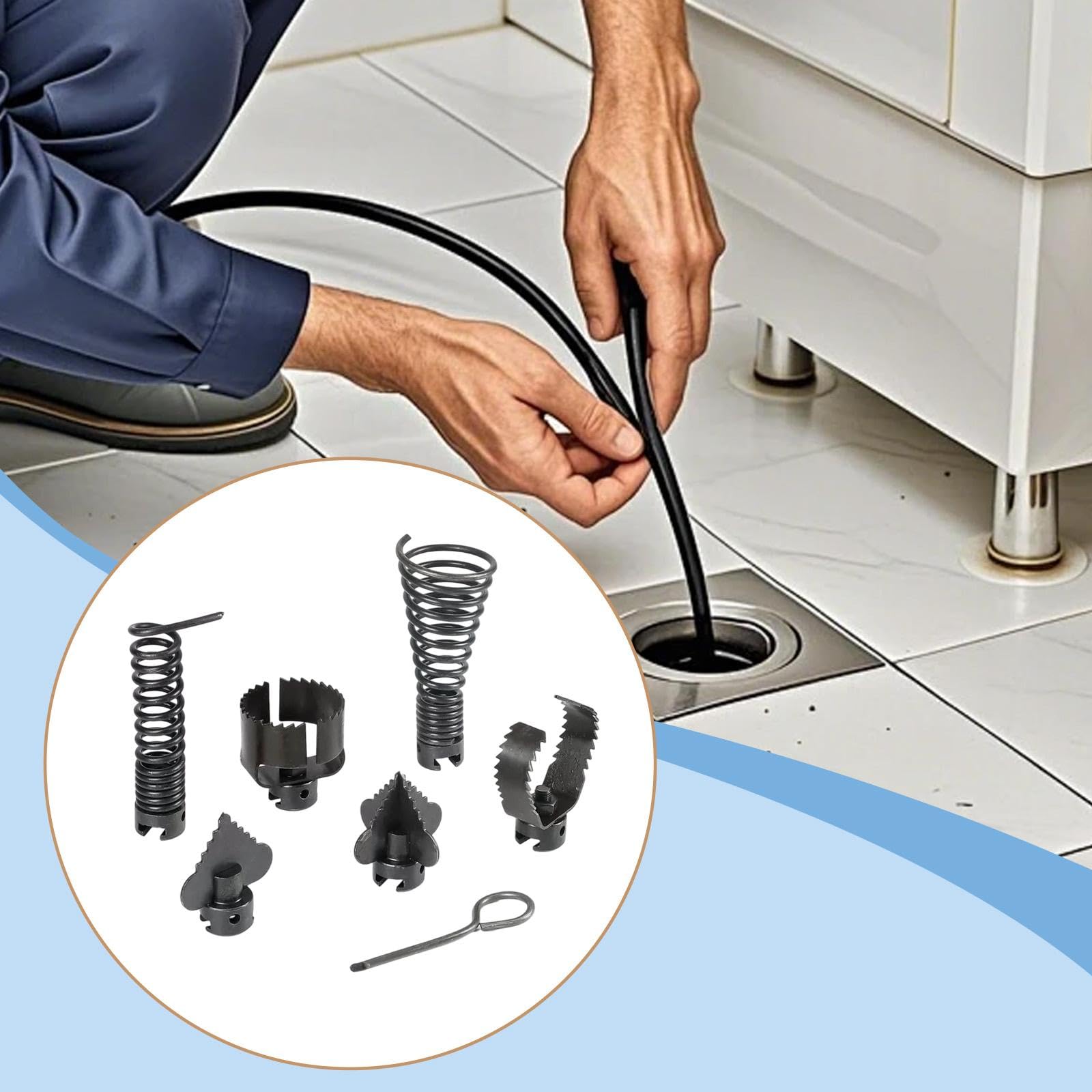 predolo Juego de 7 accesorios para limpieza de desagües, herramientas de limpieza ligeras, resistentes y para tuberías de desagüe eléctricas,