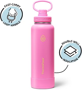 ThermoFlask 40 oz Double Wall Vacuum Insulated Stainless Steel Water Bottle with Spout Lid, Shocking Pink