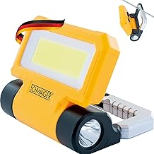 SCHWAIGER WL213 - Lámpara de trabajo con linterna, gancho, imanes, foco de trabajo, luz de taller, luz de bolsillo, batería giratoria 180°, color amarillo, negro y plateado