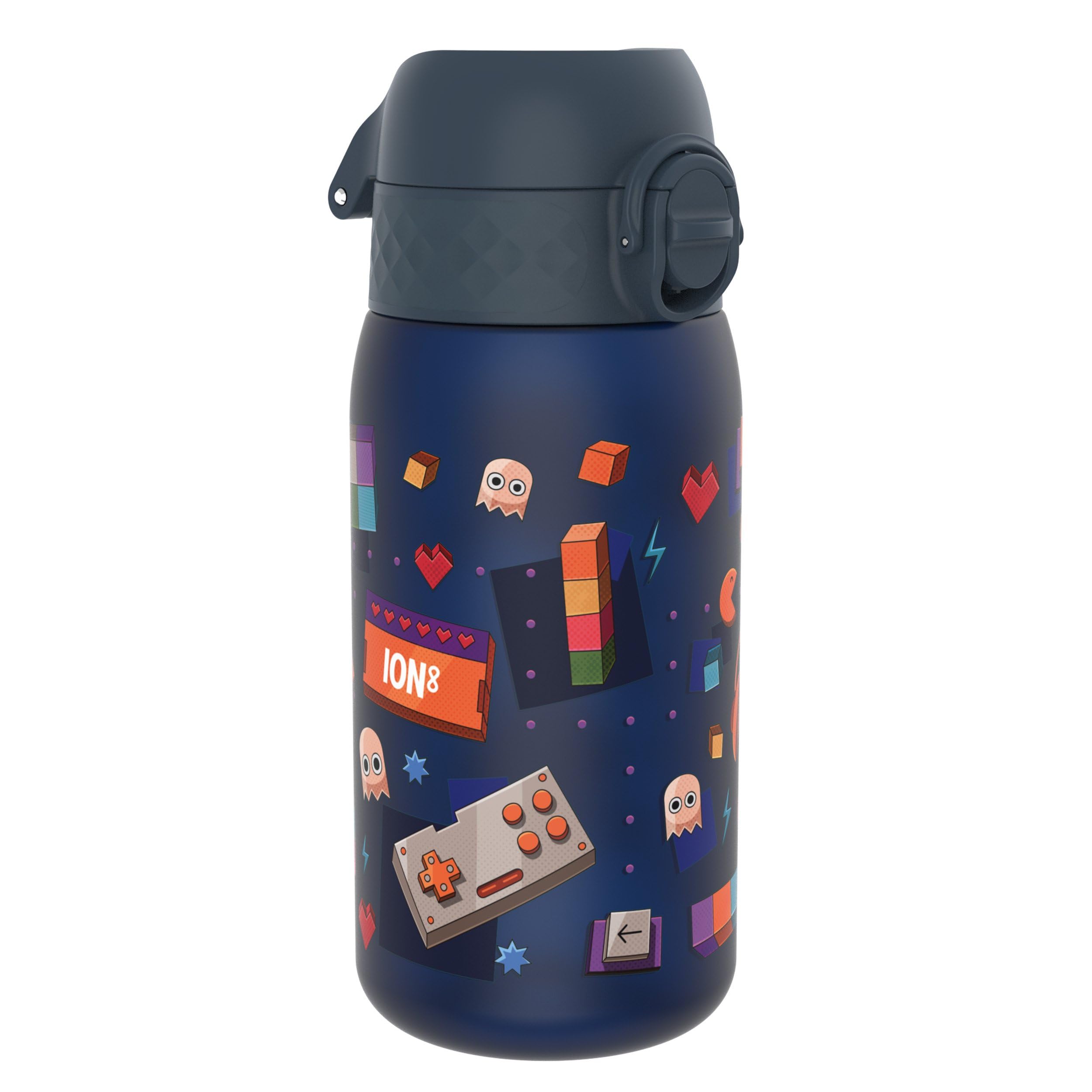 ion8 Kinder Trinkflasche, 350ml, Auslaufsicher, Einhandöffnung, Sichere Verriegelung, Spülmaschinenfest, BPA-frei, Tragegriff, Klappdeckel, Leicht zu Reinigen, Klimaneutral, Spieler, Design