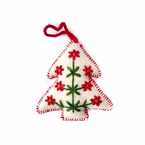White Tree Christmas Ornament Handmade Embroidered Felt