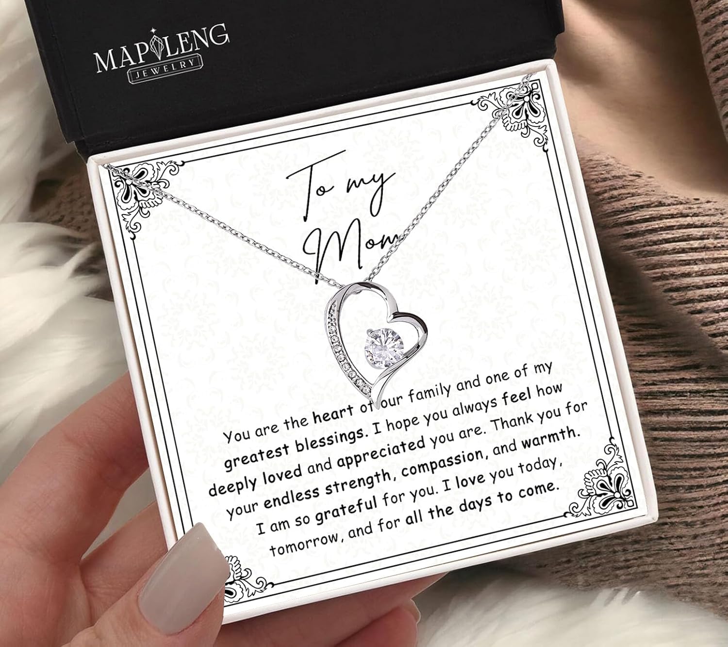 To My Mom Heart Necklace – Meaningful Jewelry Gift from Daughter or Son with Heartfelt Message Card, Elegant Luxury Gift Box for Mother’s Day, Birthday, Anniversary & Christmas