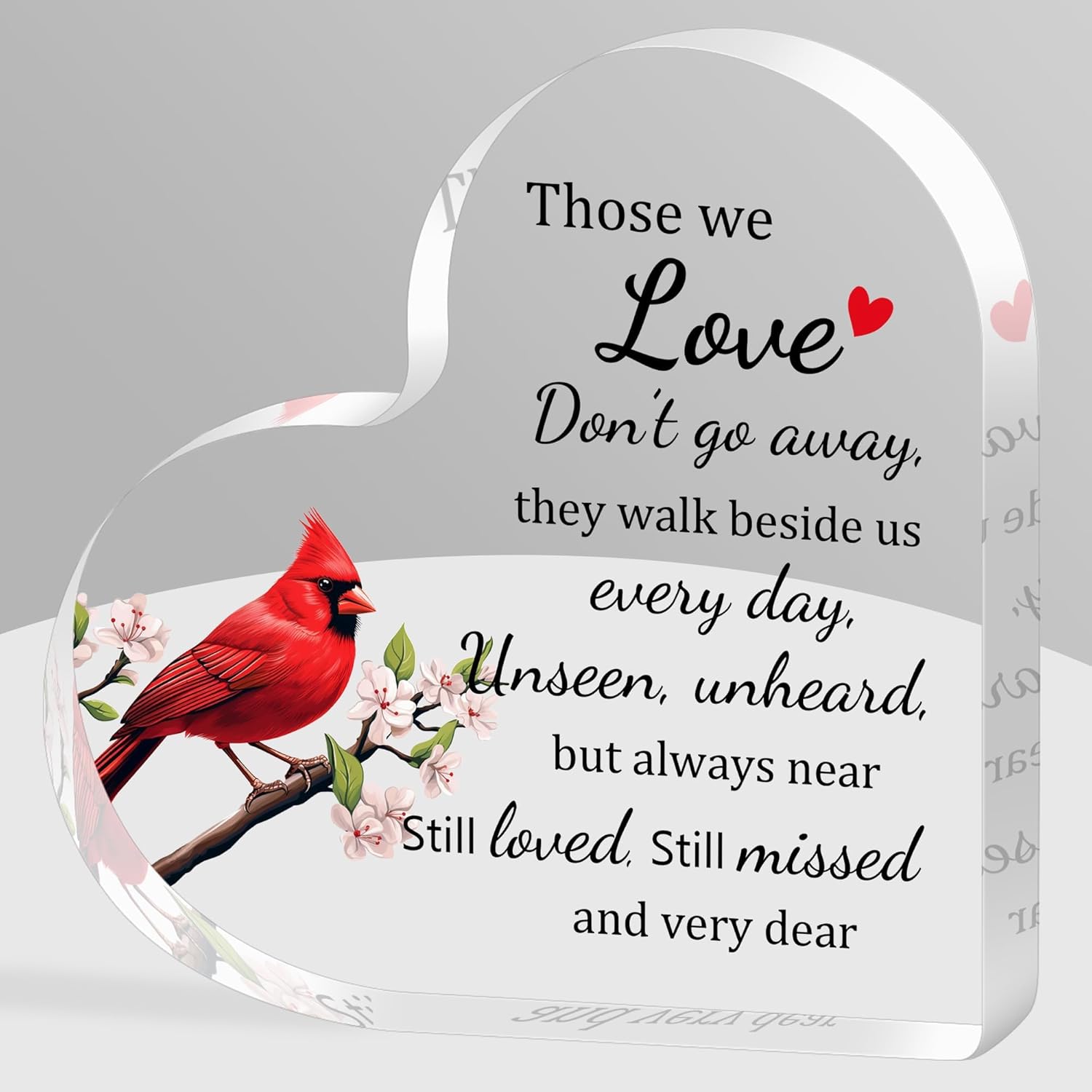 Sympathy Gifts for Loss of Loved One, Bereavement Memorial Gifts for Loss of Mom Dad Son,Red Cardinal Acrylic Heart Sympathy Gift, I Never Leave You,for Mom Dad Grandma Friend Remembrance Decor
