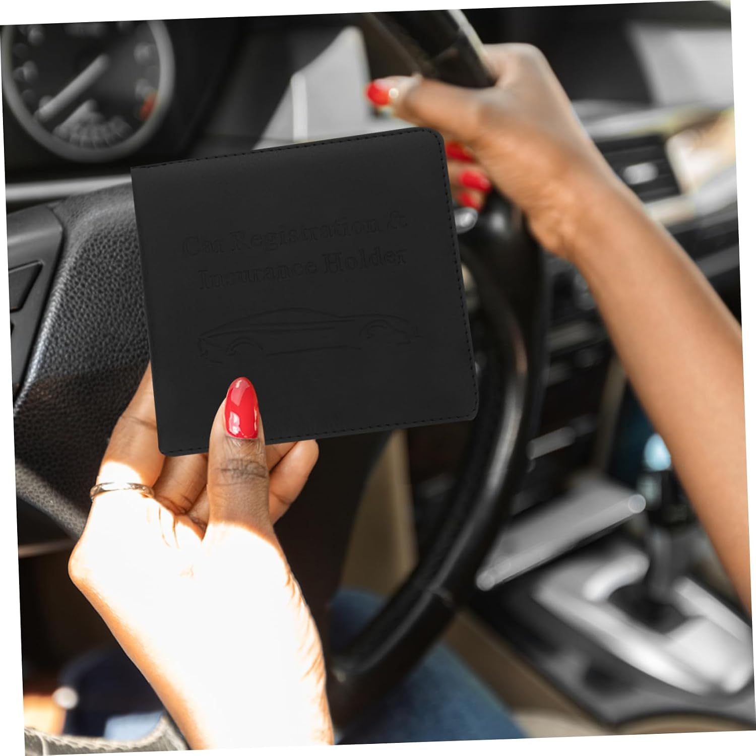 TEHAUX Car Insurance and Registration Card Holder, Black Leather Organizer