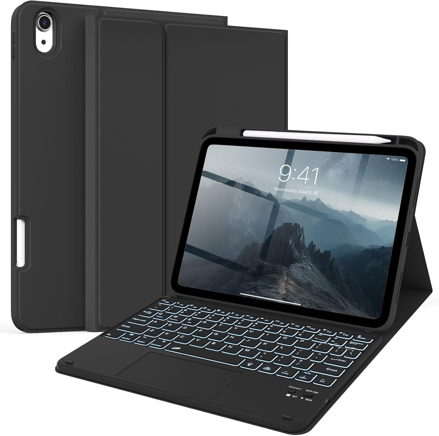 kenke for iPad 11/10th Gen Case with Keyboard 11/10.9 inch 2025 A16/2022, Detachable Wireless Bluetooth with Right Side Pencil Holder, Multi-Touch Trackpad Backlit Square Gray Keycaps (Black