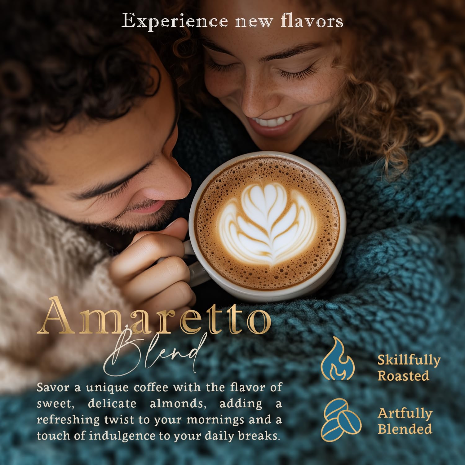 Amaretto Flavored Coffee, Whole Bean, Medium Roast, Naturally Flavored, 100% Arabica, Organic Single Origin Dominican, 16 oz
