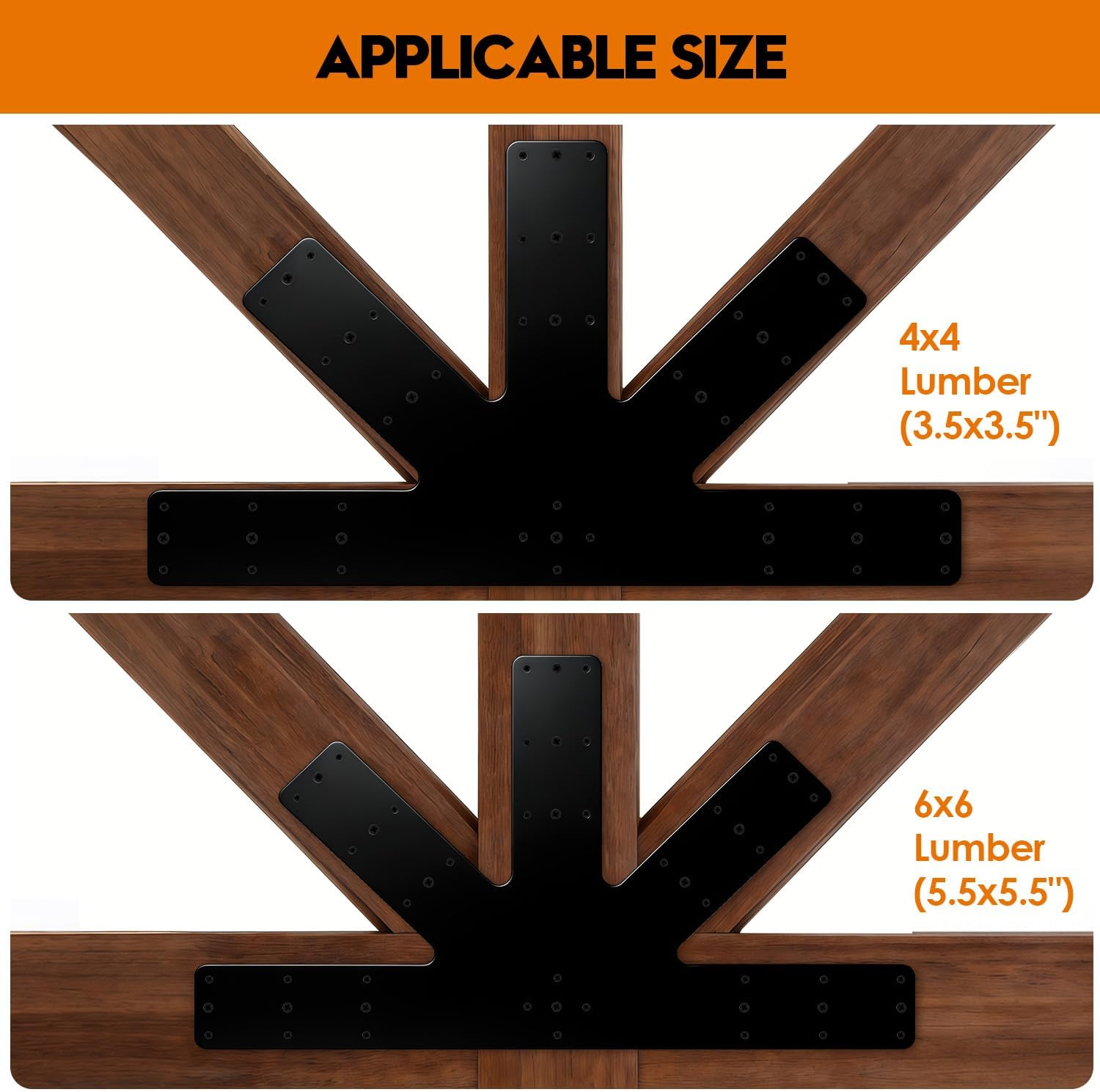 2-Pack Gable Plate - Black Powder-Coated Truss Connector Plates, 24"x13.5" Truss Reinforcer, 12:12 Pitch Gable Bracket, Decorative Gable Plate with Bolts for Wooden Beam Use