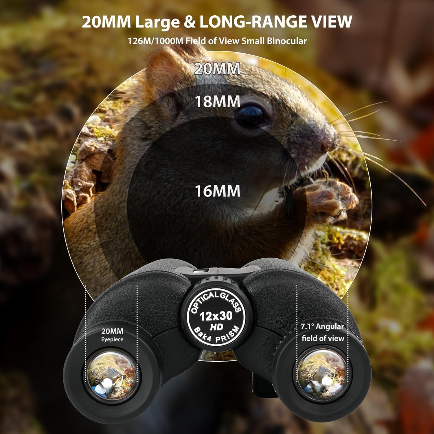 2026 New HD Small 12X30 Compact Binoculars with Phone Adapter BAK4 Prism FMC Lens, High Powered Small Lightweight Binoculars for Kids&Adults Bird Watching,Outdoor,Wildlife,Sports,Travel-Black