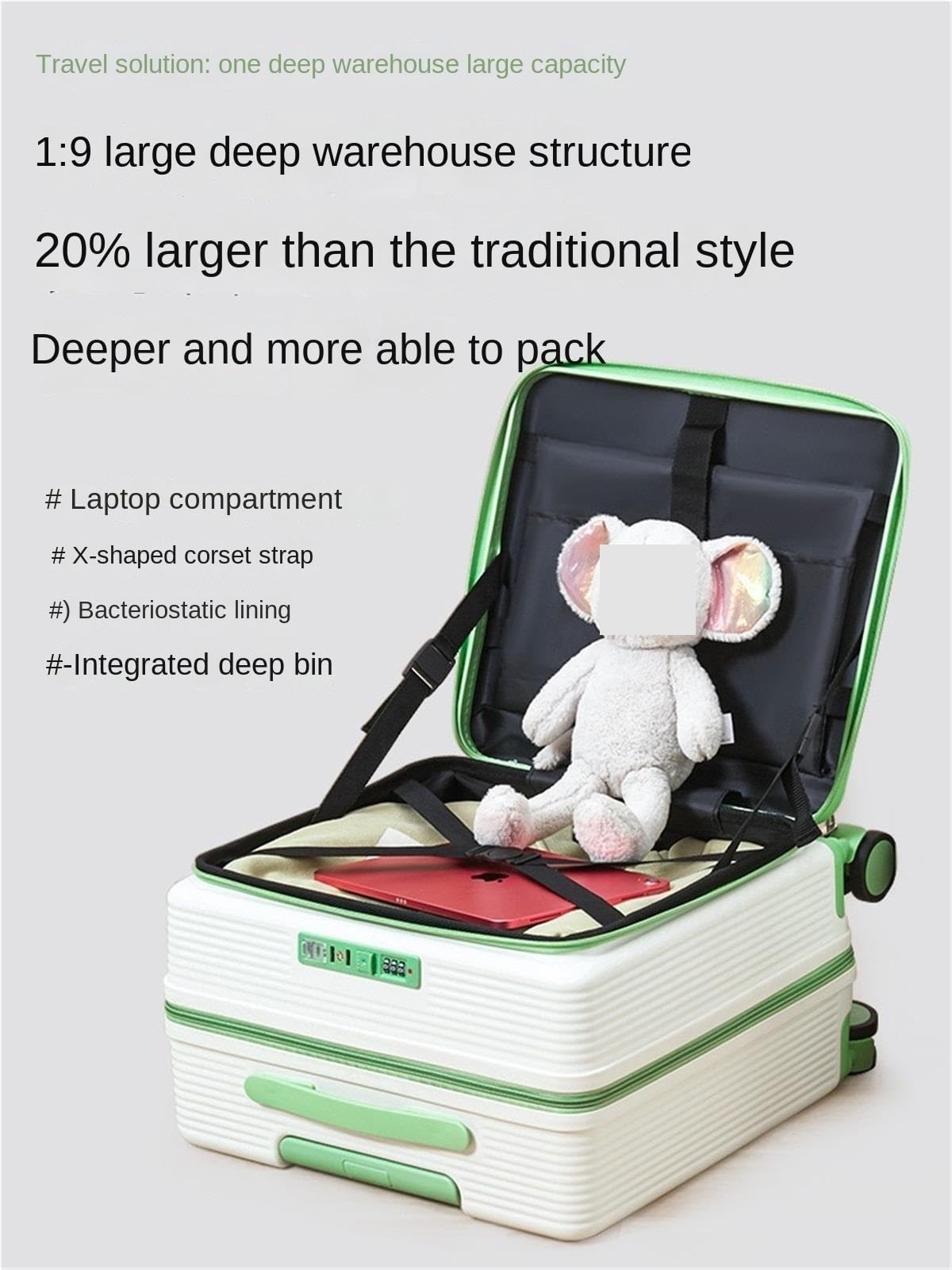 Maleta Maleta Portátil con Compartimento Profundo For Equipaje De Mano For Viajes Negocios Maletas De Viaje(Black,18inch)